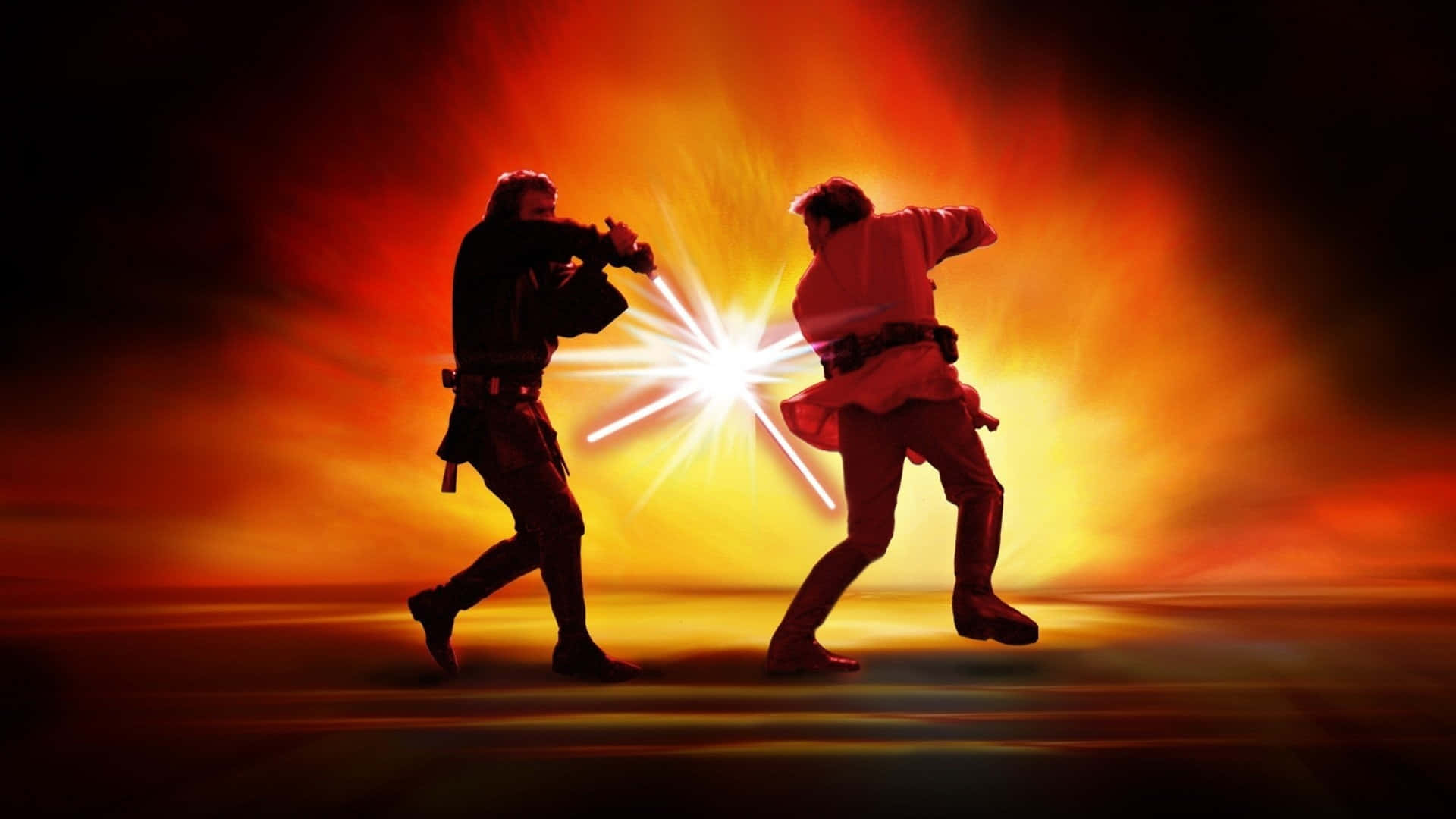 Mustafar, fiery orange and red backdrop, lightsaber duel, Full HD Desktop Wallpaper
