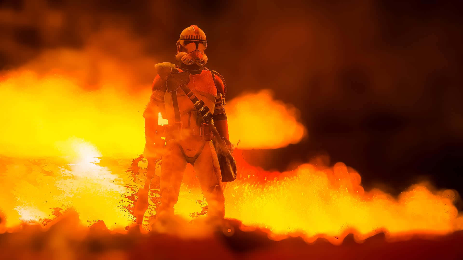 Mustafar, stormtrooper, orange flames, Full HD Desktop Wallpaper