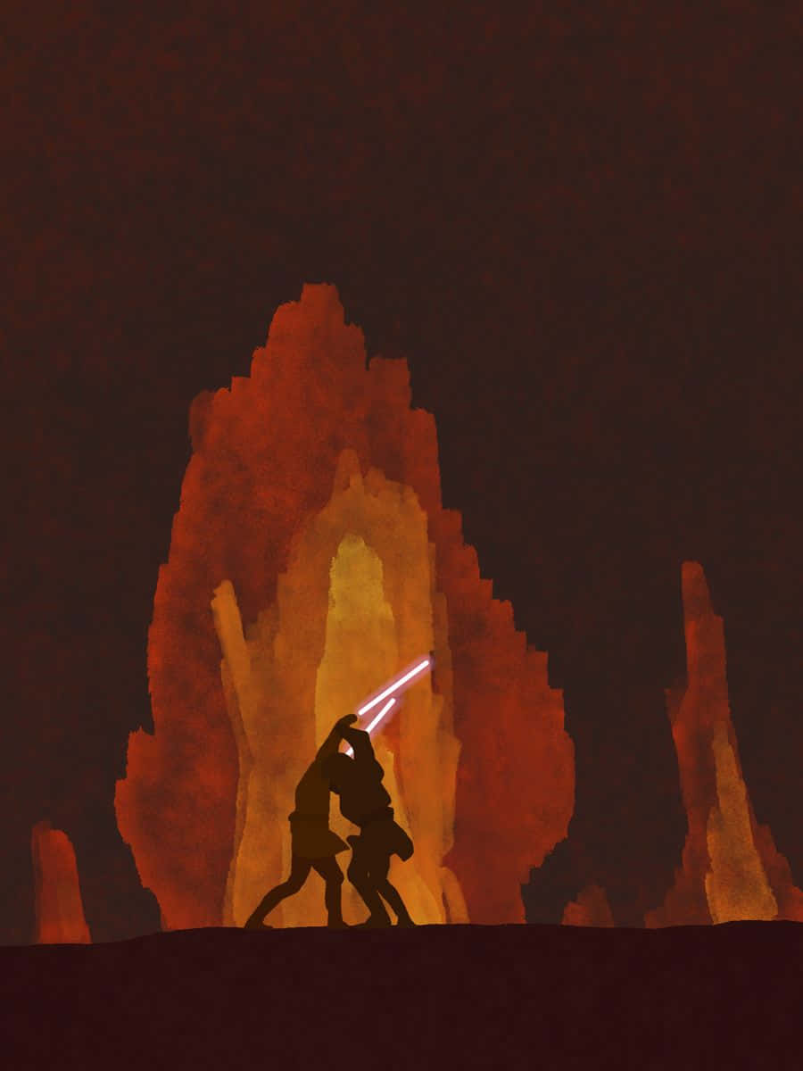 Mustafar, fiery orange rock formation, dark sky, SD Phone Wallpaper