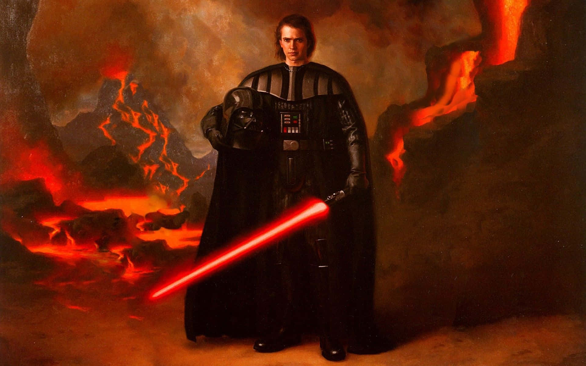 Mustafar, black armor, glowing red lightsaber, Full HD Desktop Wallpaper