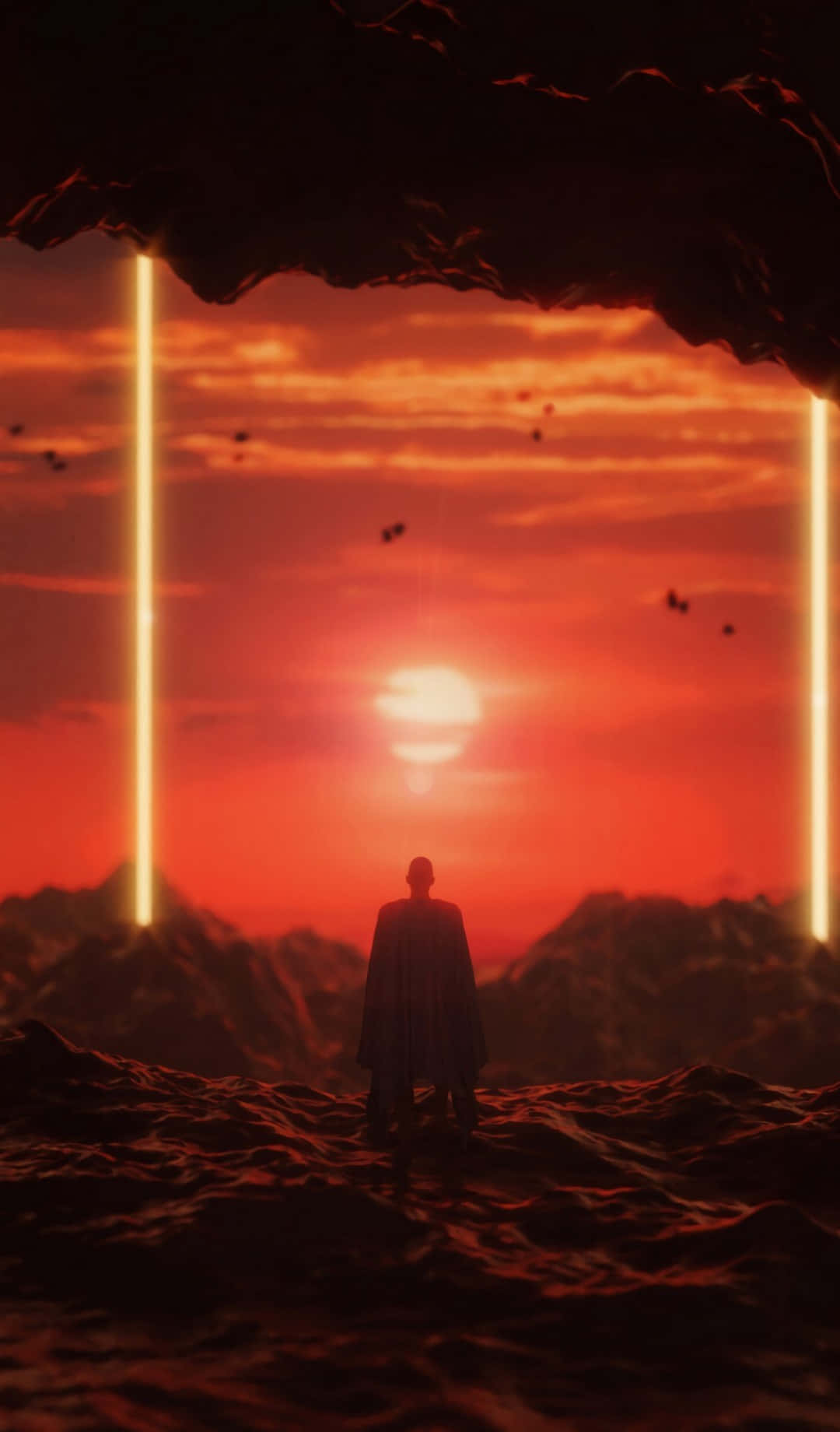 Mustafar, fiery sunset, glowing pillars, HD Phone Wallpaper