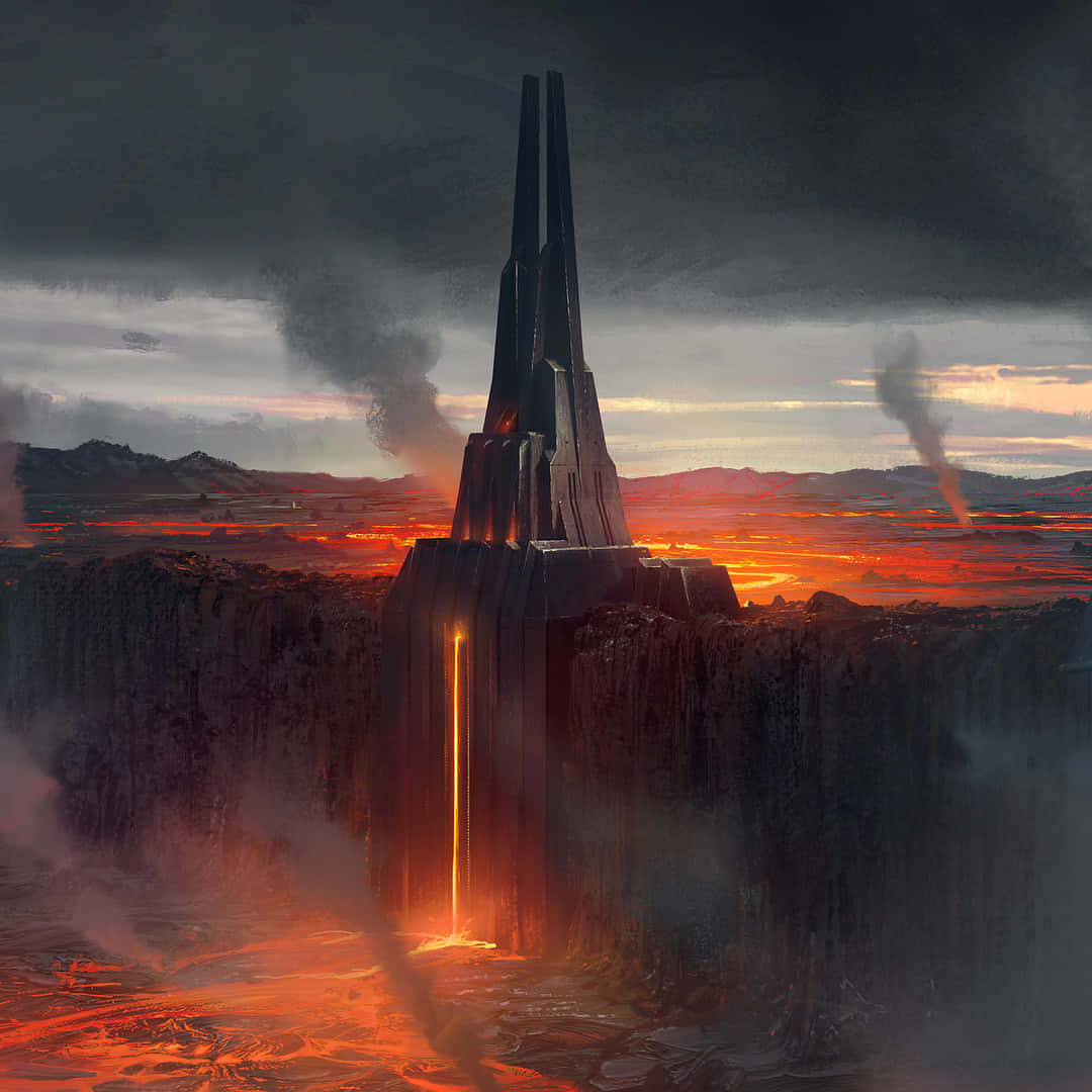 Mustafar, lava-filled chasm, stormy twilight sky, SD Desktop Wallpaper