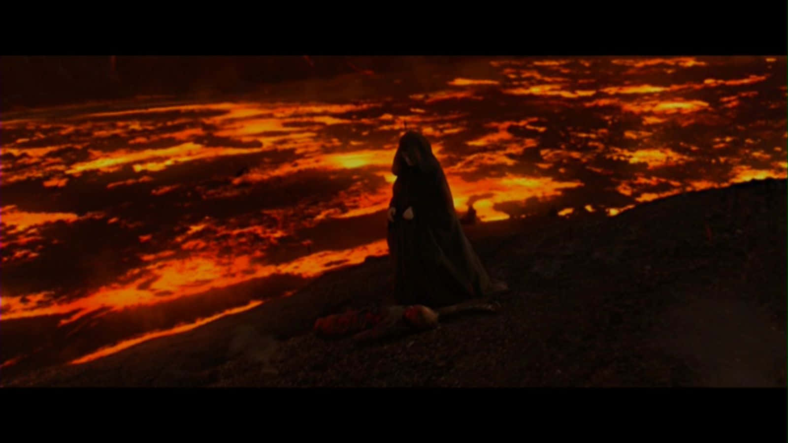Mustafar, cloaked figure, volcanic ridge, HD Desktop Wallpaper