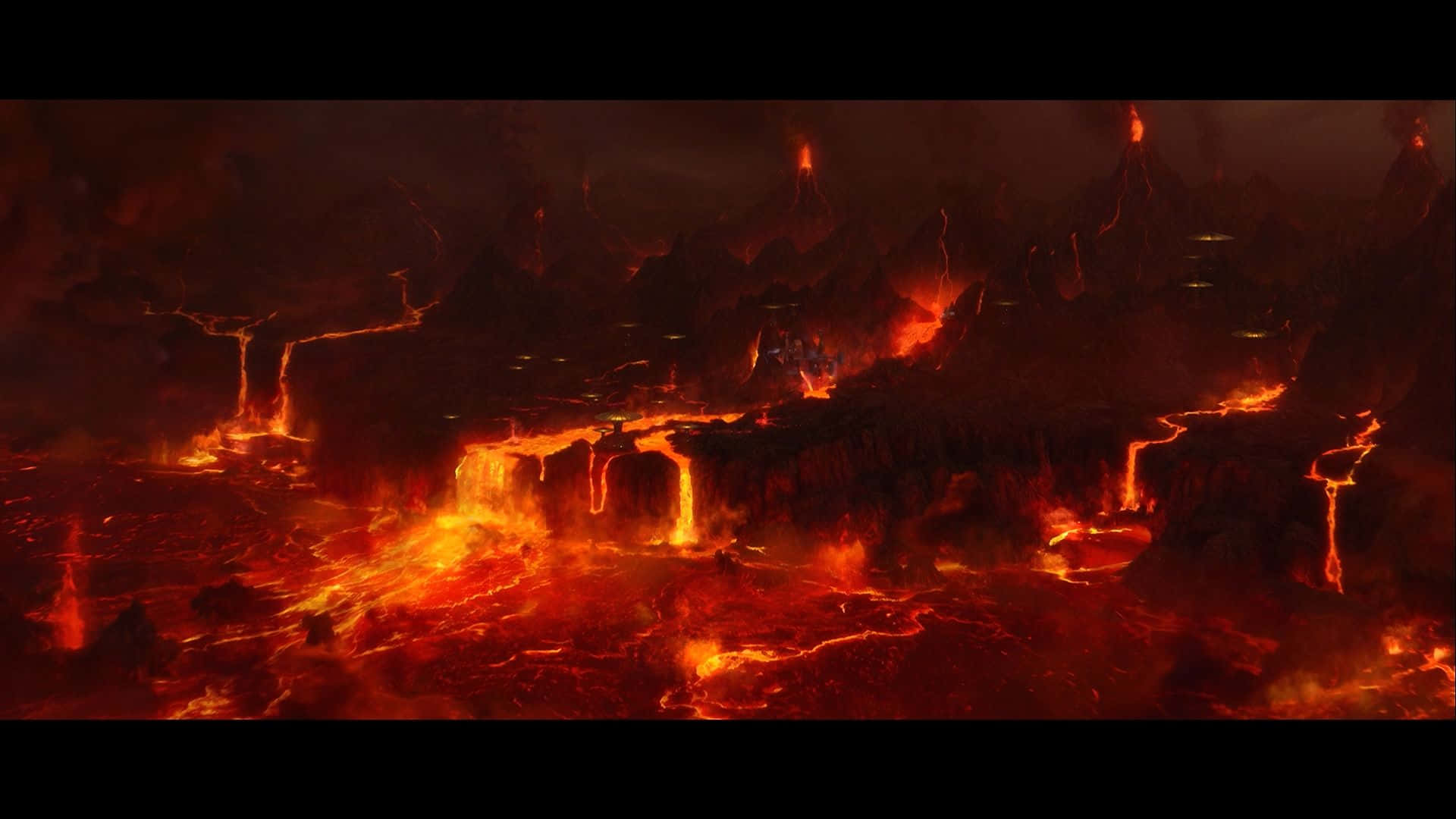 Mustafar, lava rivers, jagged black mountains, Full HD Desktop Wallpaper