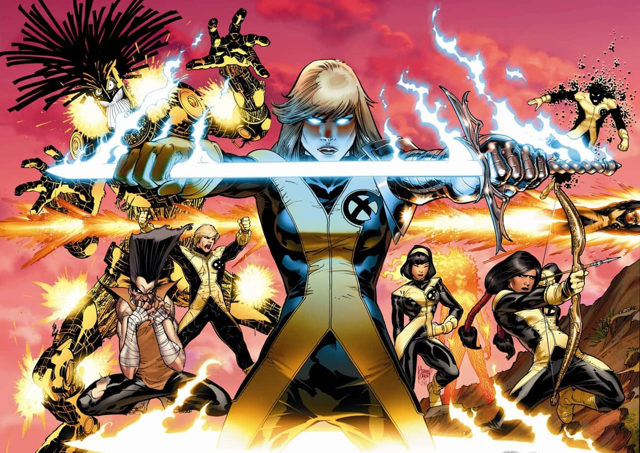 X-Men, fiery sky, energy blasts, HD Desktop Wallpaper