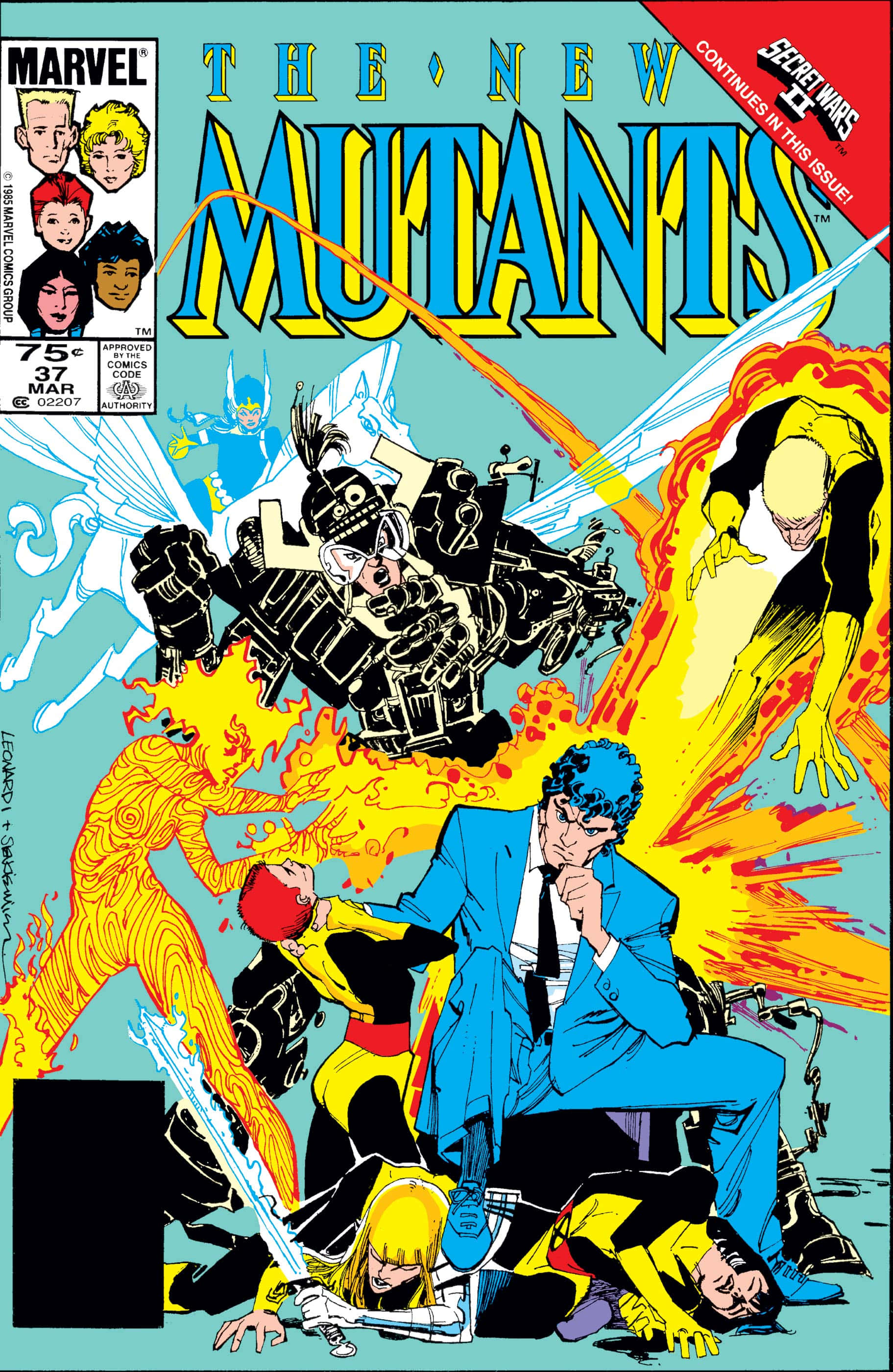 The New Mutants, vibrant blue background, dynamic comic book cover, 2K Phone Wallpaper