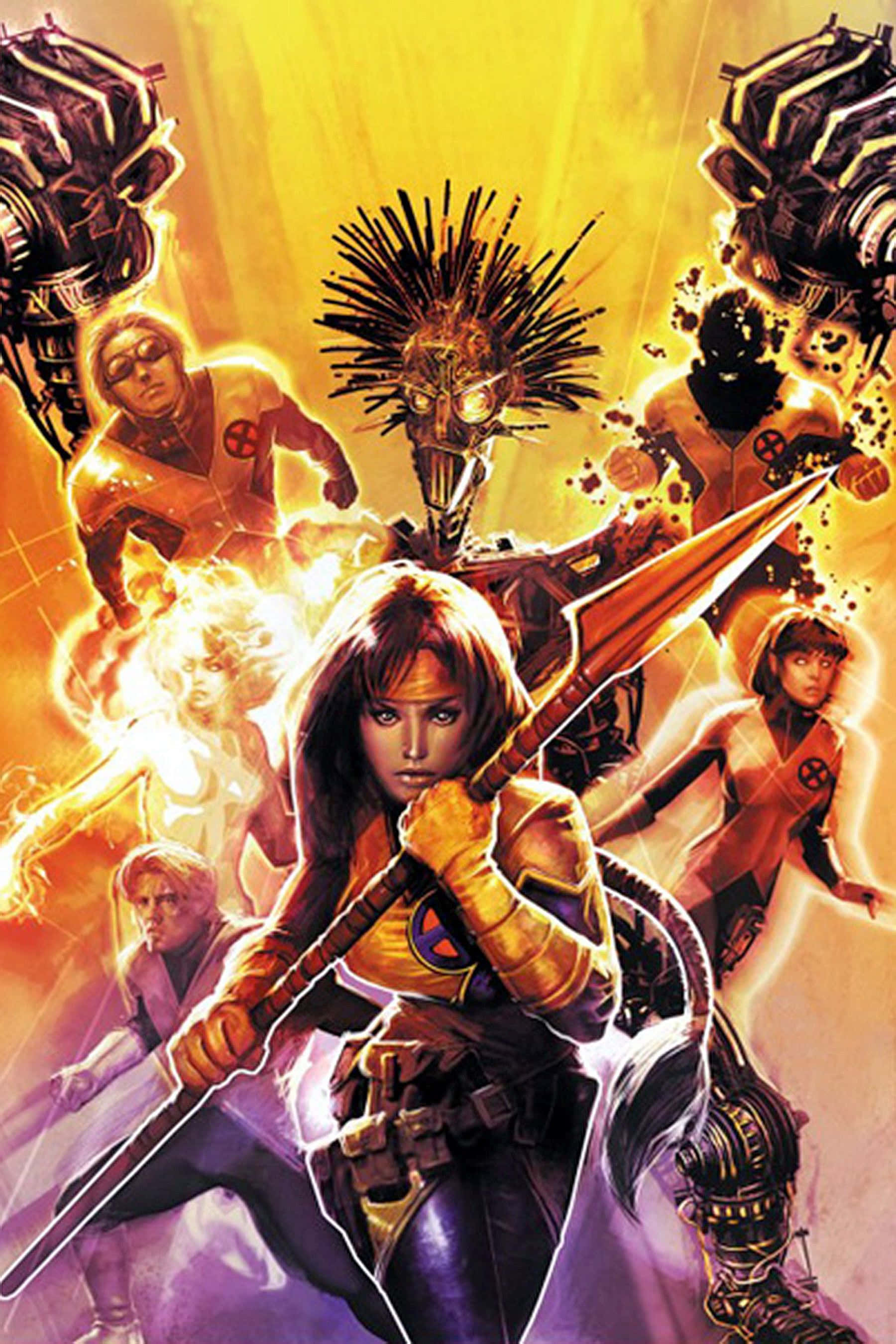 New Mutants, X-Men, golden background, 2K Phone Wallpaper