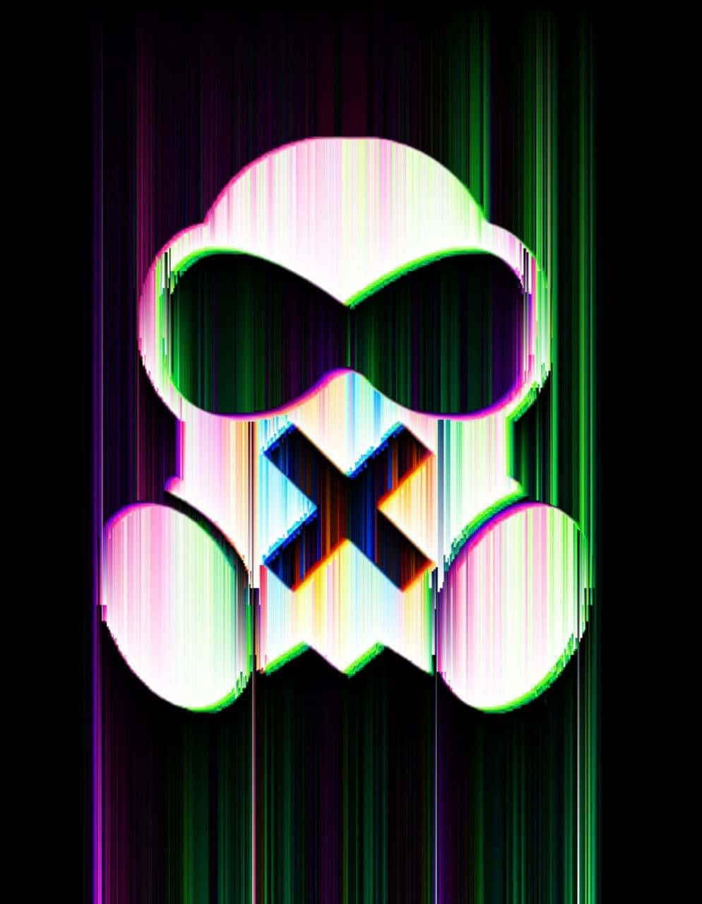 Mute, glitched gas mask icon, rainbow chromatic aberration stripes, HD Phone Wallpaper