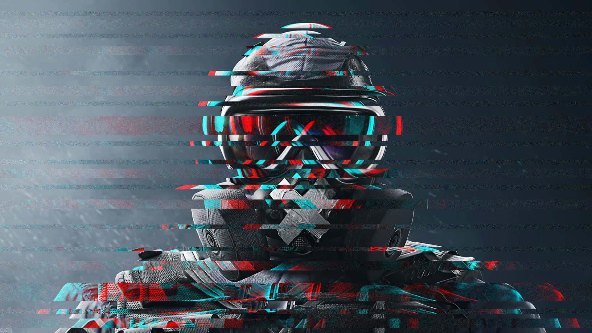 Mute, glitching helmet, red and cyan digital distortion, Full HD Desktop Wallpaper