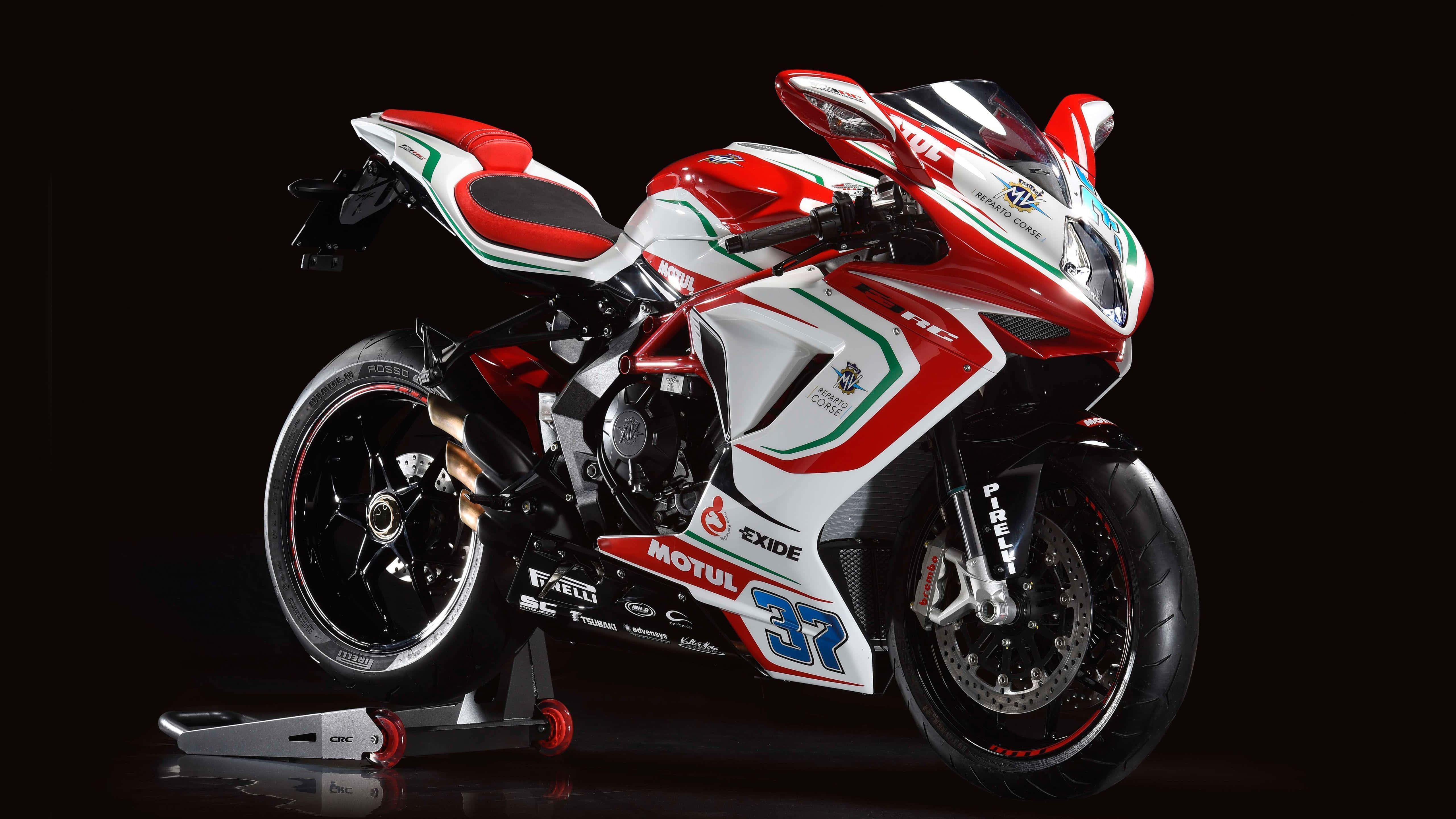 MV Agusta, number 37, sleek red white and green racing motorcycle, 5K Desktop Wallpaper