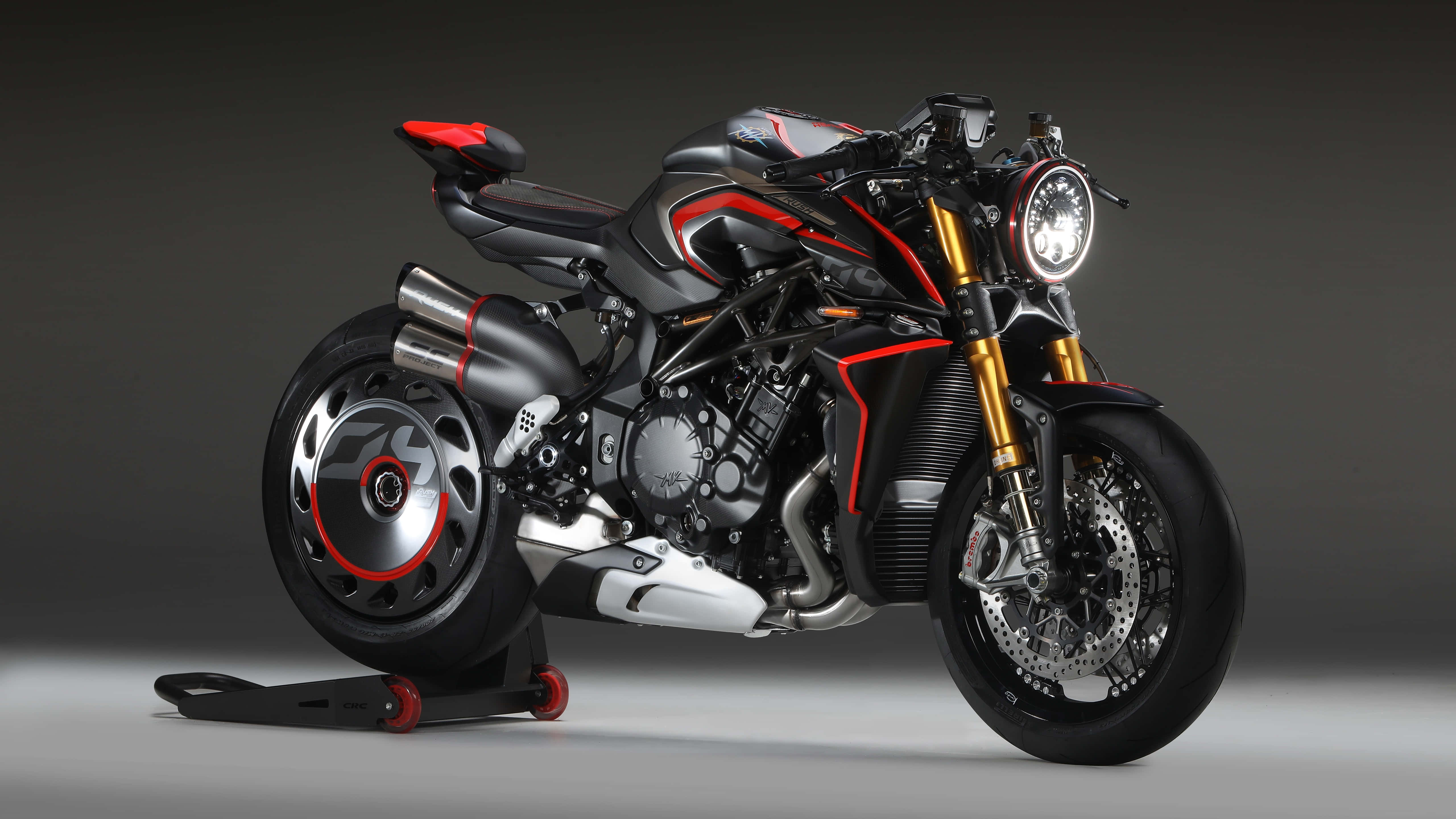 MV Agusta, sleek black and red sport motorcycle, gold forks, 5K Desktop Wallpaper