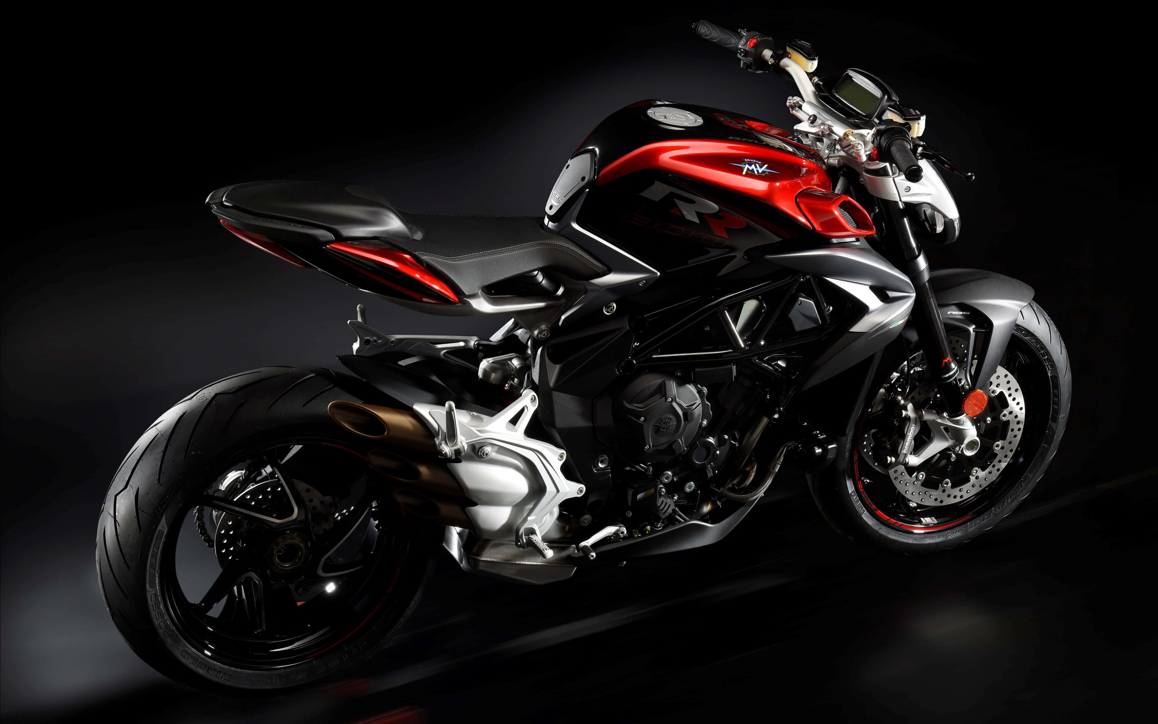 MV Agusta, sleek red and black sport motorcycle, chrome accents, 4K Desktop Wallpaper