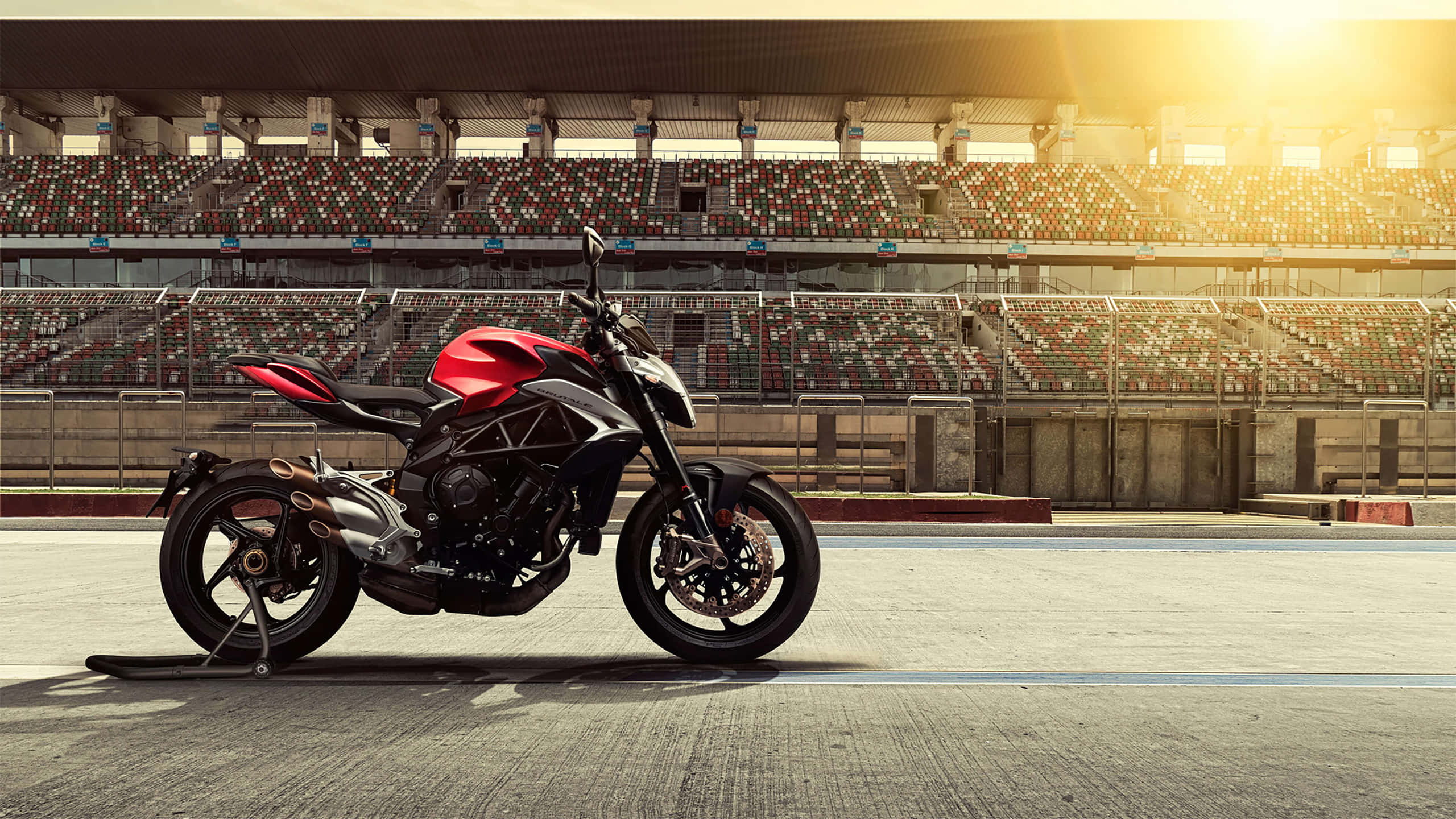 MV Agusta, red and black sport motorcycle, empty racetrack, 2K Desktop Wallpaper