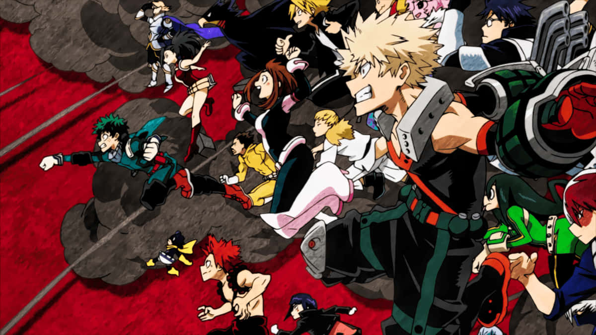 My Hero Academia Anime, anime characters, vivid red backdrop, SD Desktop Wallpaper