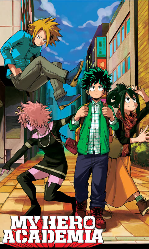 My Hero Academia, anime heroes, sunlit city street, SD Phone Wallpaper