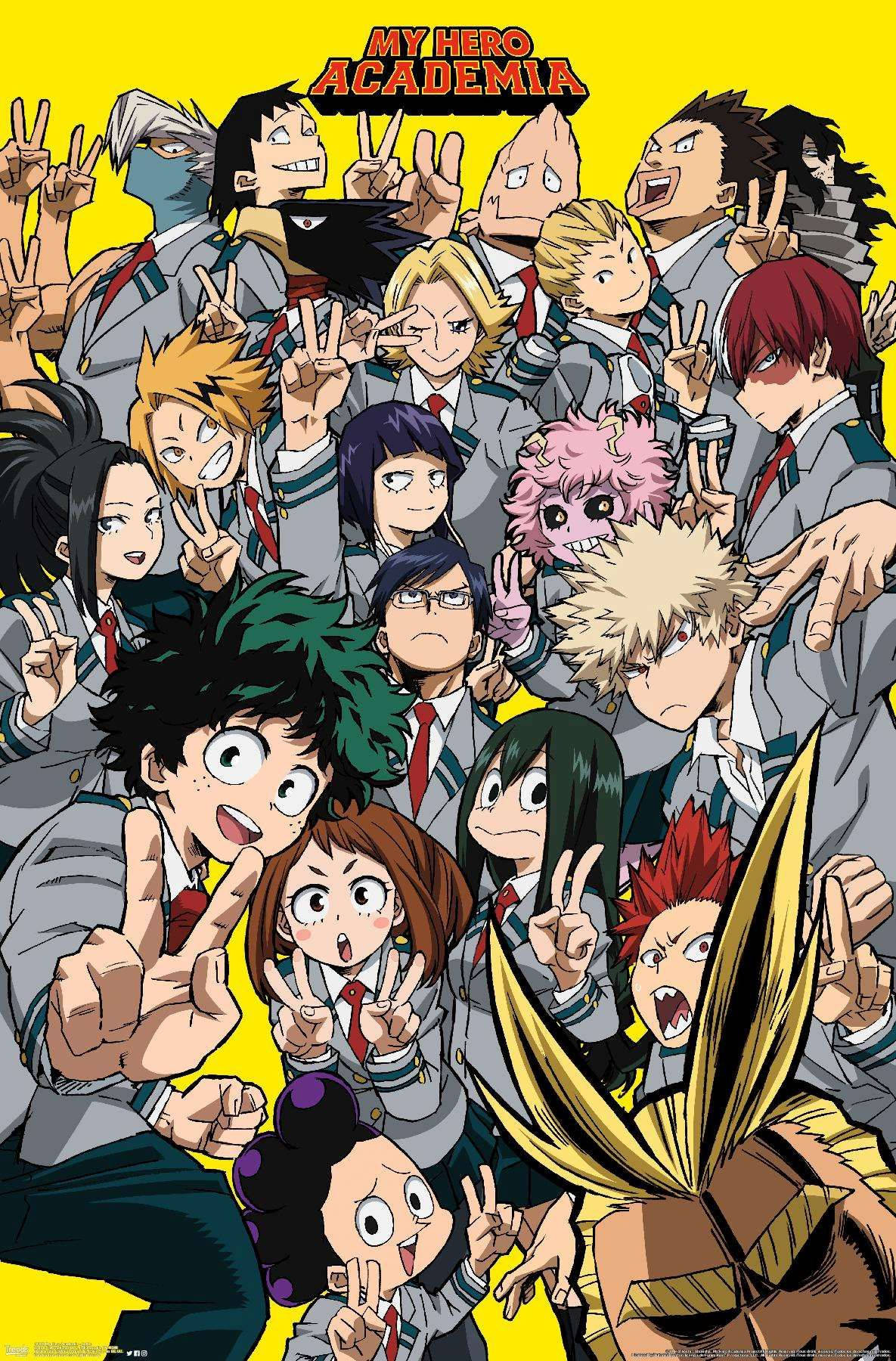 My Hero Academia, grey uniforms, bright yellow background, HD Phone Wallpaper