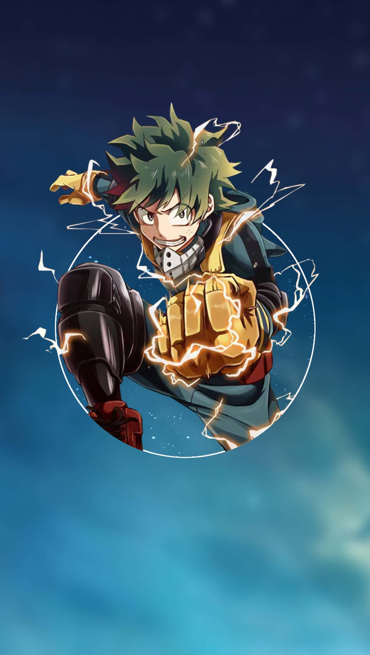 My Hero Academia, spiky green hair, electric energy, Full HD Phone Wallpaper