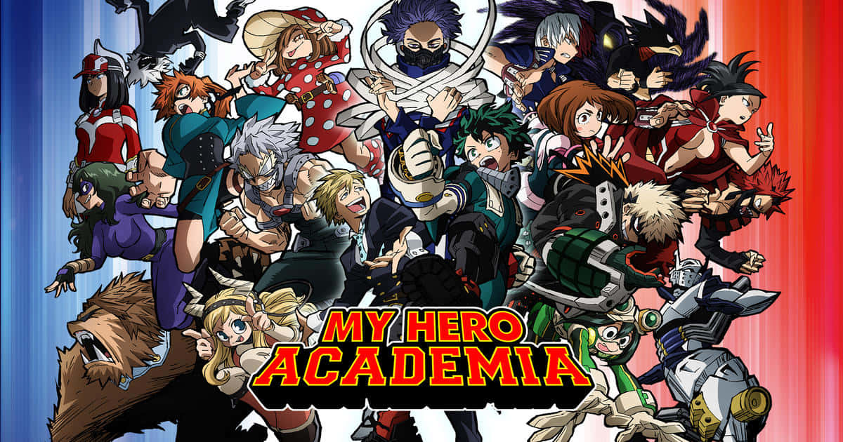 My Hero Academia, anime characters, red and white background, SD Desktop Wallpaper