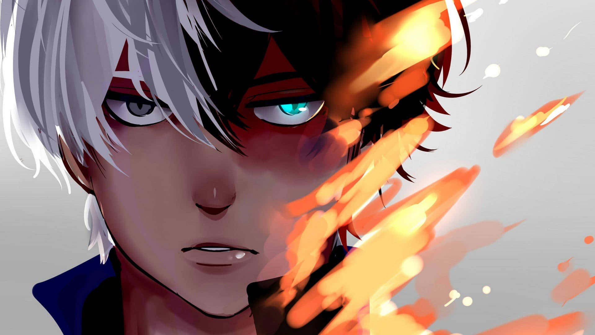 My Hero Academia, white and black hair, glowing blue eye, Full HD Desktop Wallpaper