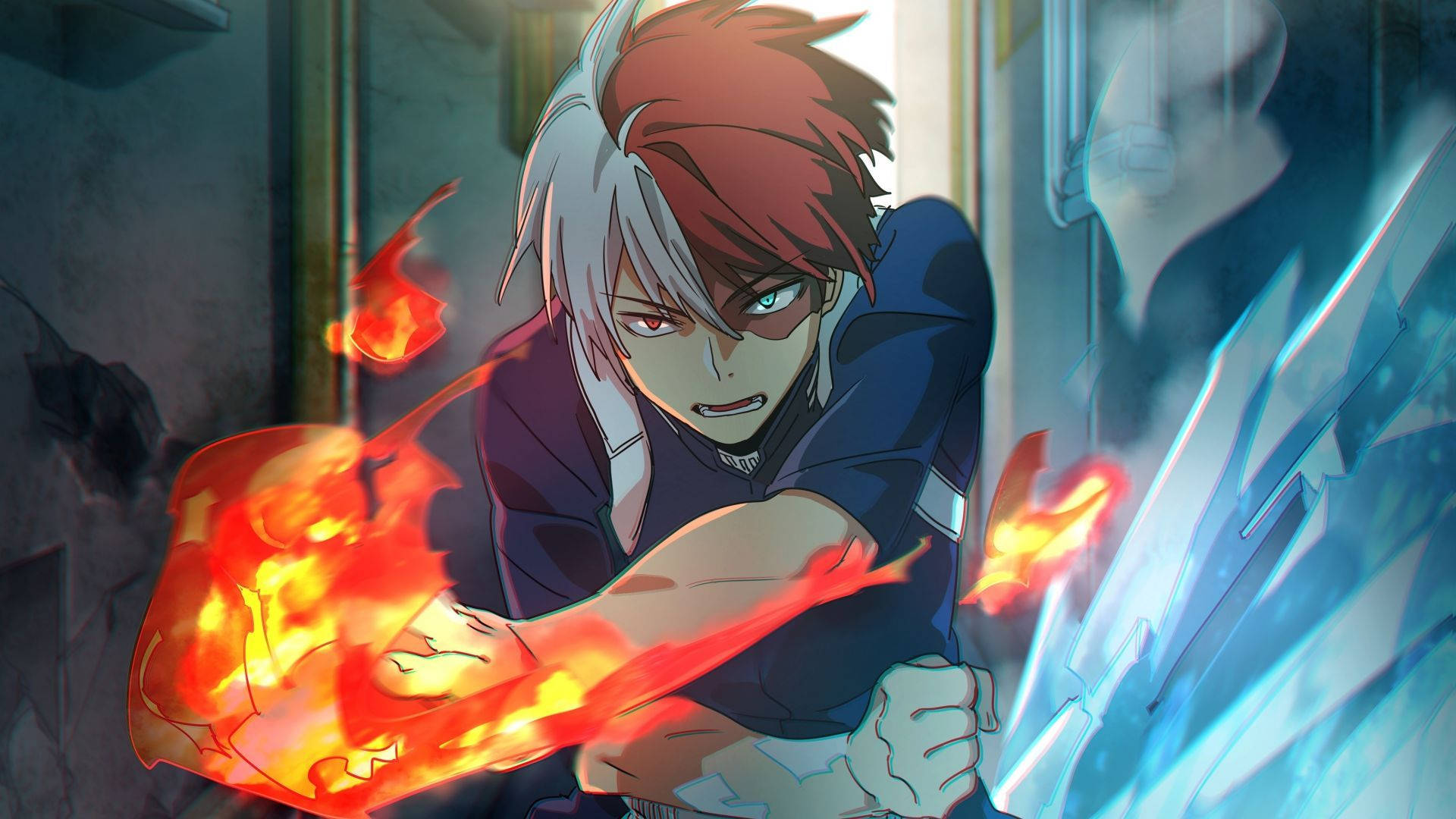 My Hero Academia, Todoroki, fire and ice powers, Full HD Desktop Wallpaper