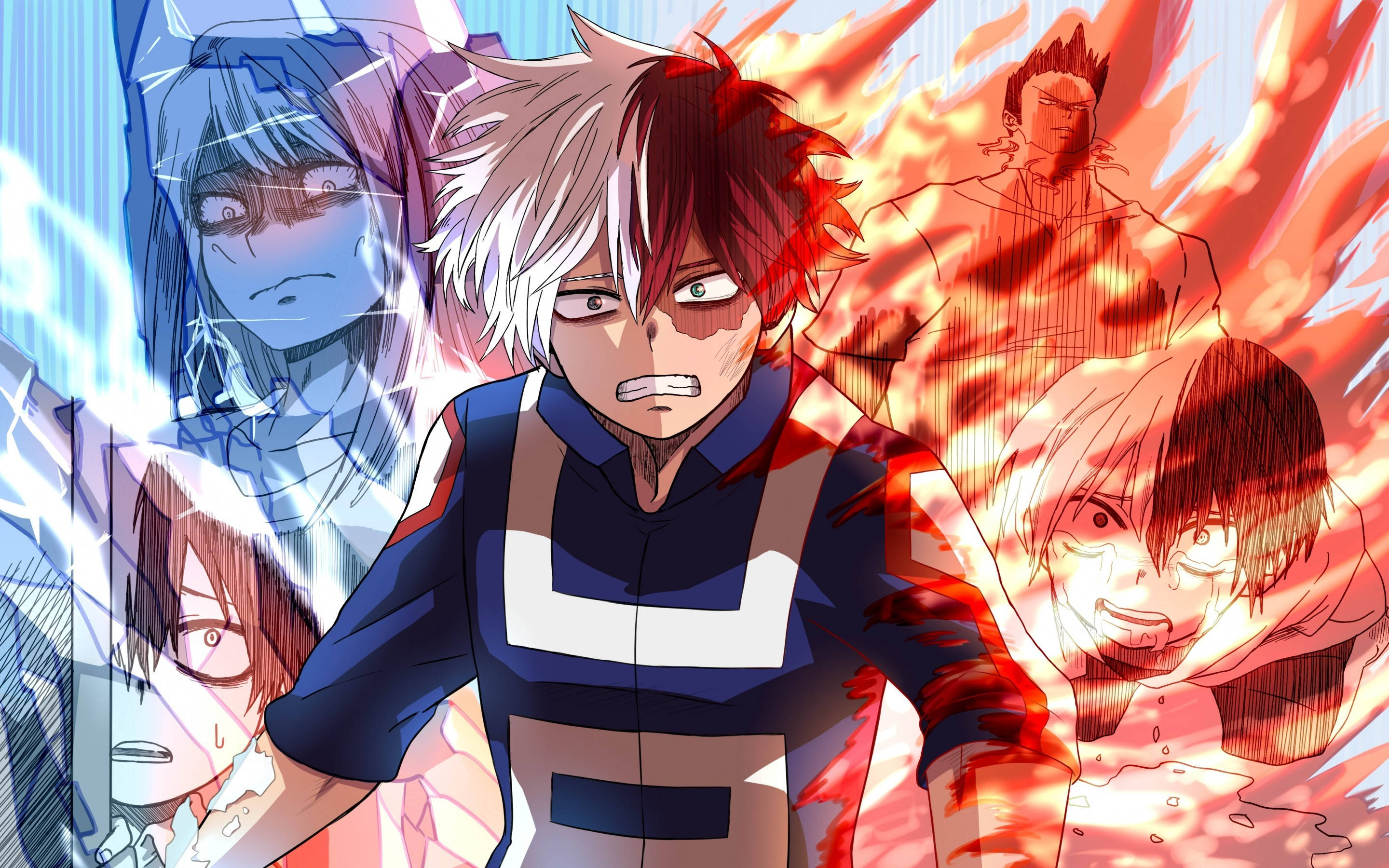My Hero Academia, Todoroki, red and white hair, 2K Desktop Wallpaper