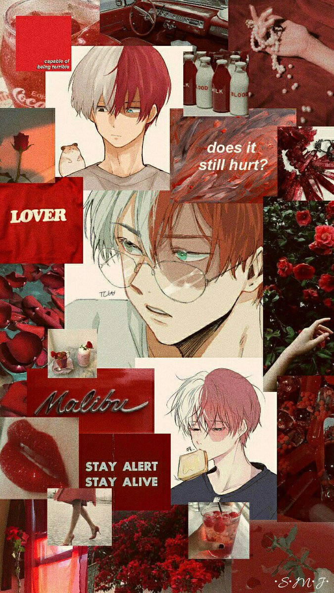 Todoroki, red aesthetic, My Hero Academia, SD Phone Wallpaper