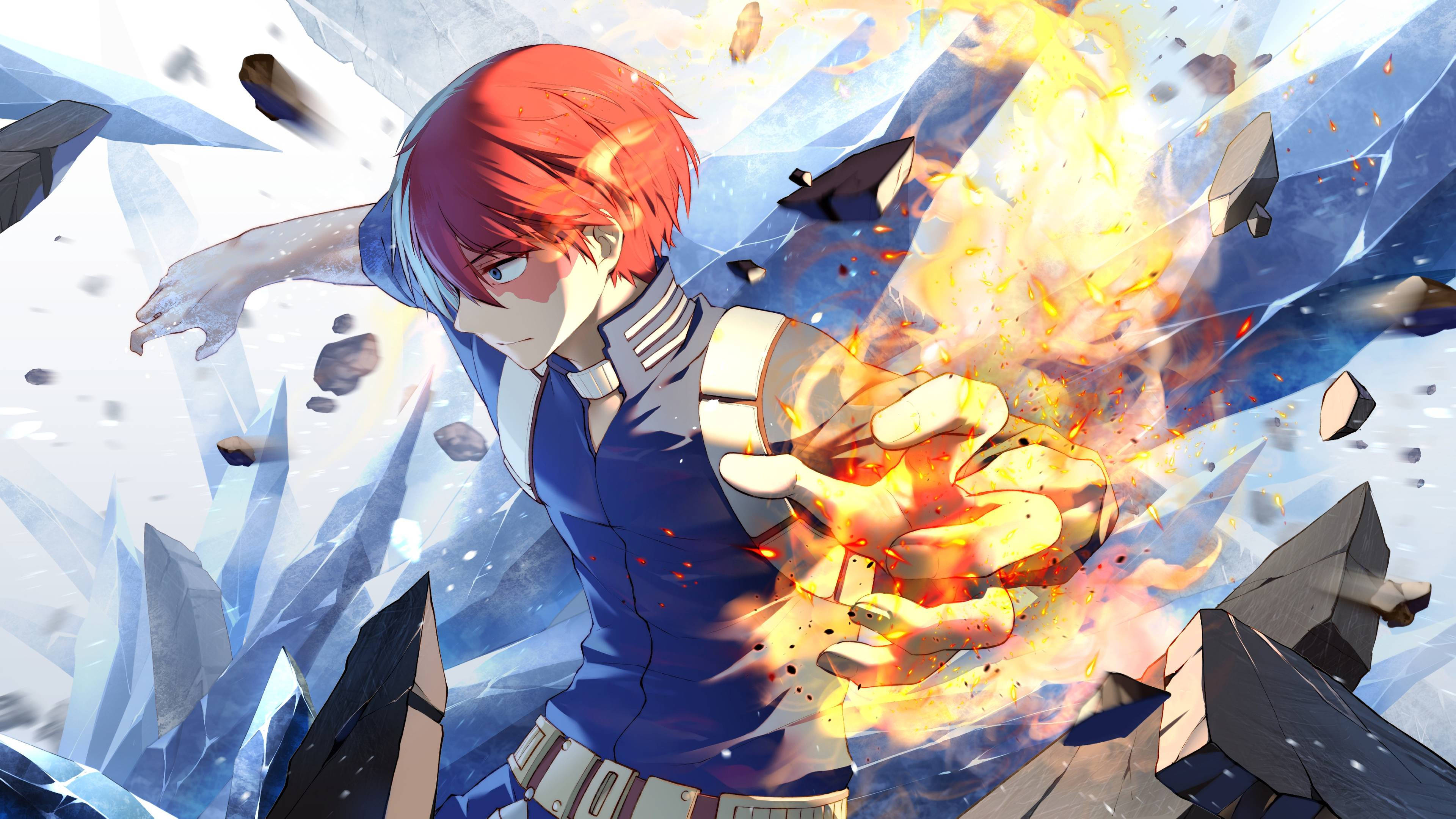 My Hero Academia, Todoroki, fiery energy, 4K Desktop Wallpaper
