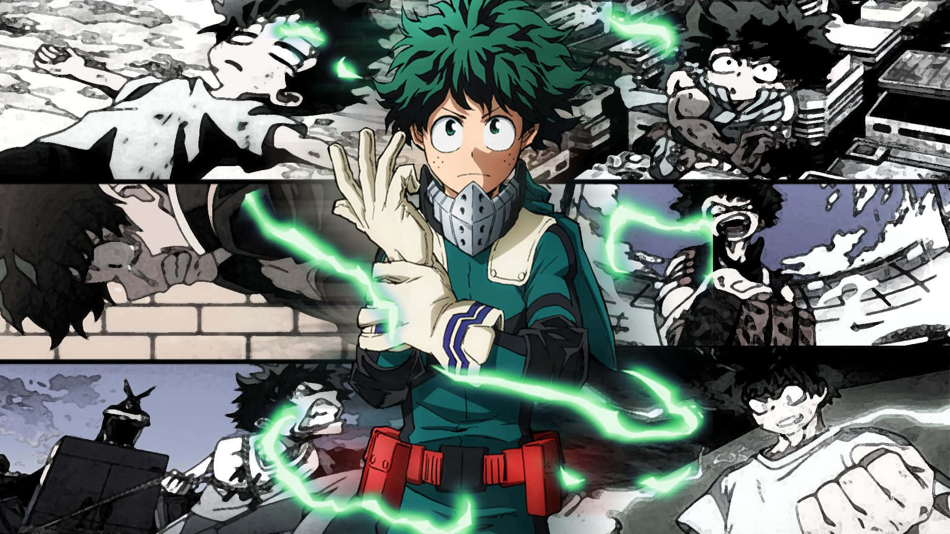 My Hero Academia, green-haired hero, glowing green energy, Full HD Desktop Wallpaper
