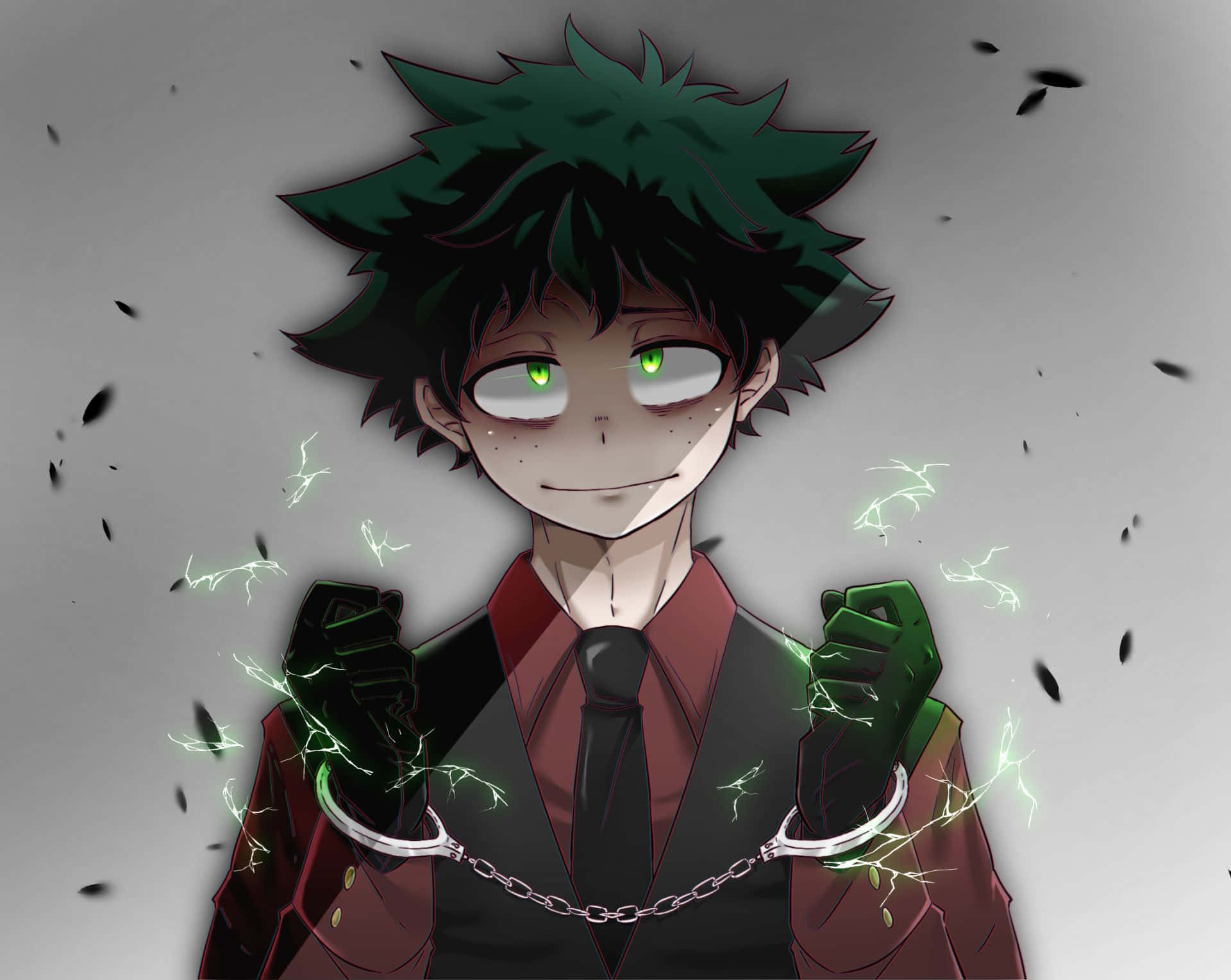 My Hero Academia, green hair, glowing eyes, Full HD Desktop Wallpaper
