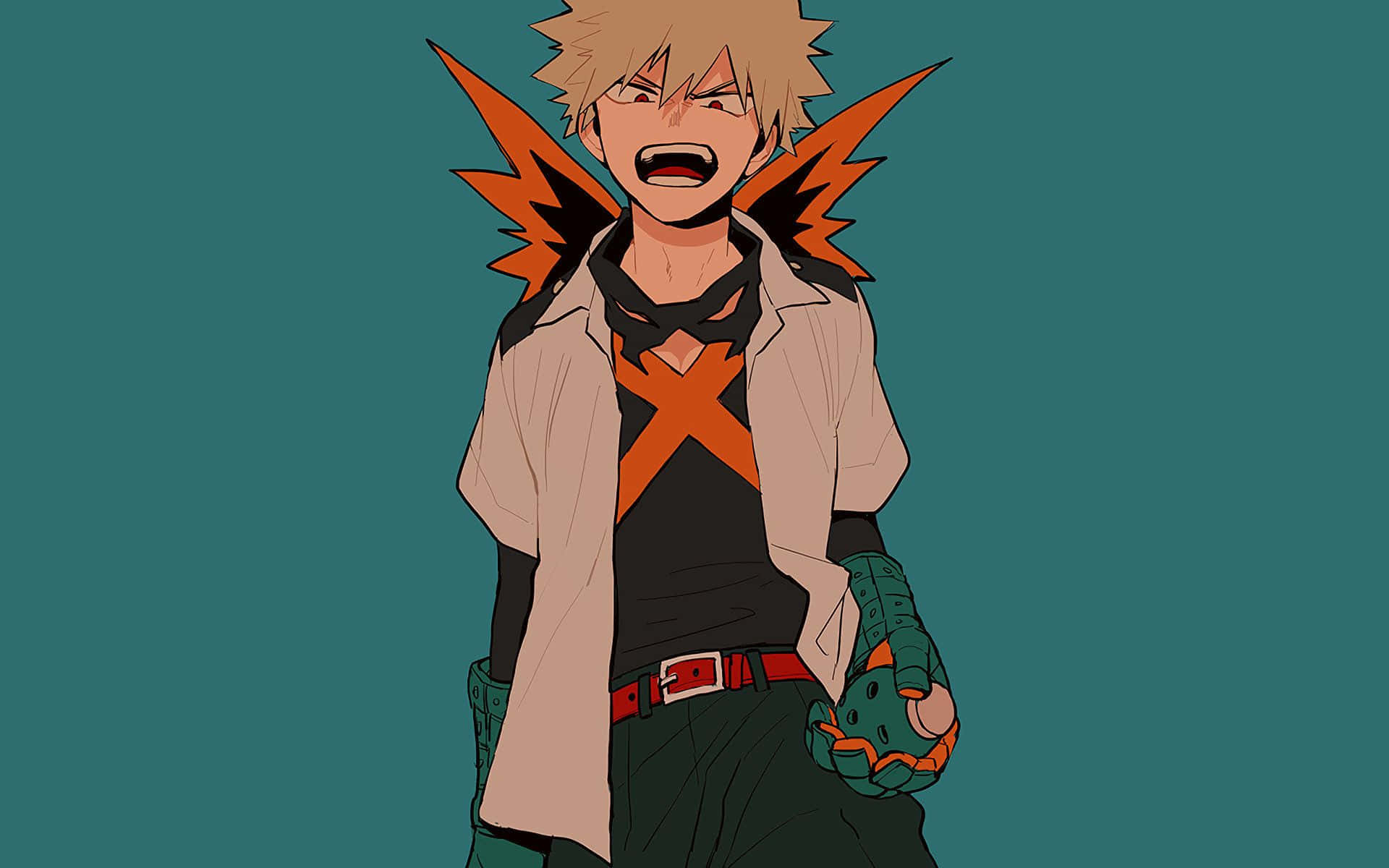 My Hero Academia Villain, spiky blonde hair, orange lightning motifs, Full HD Desktop Wallpaper