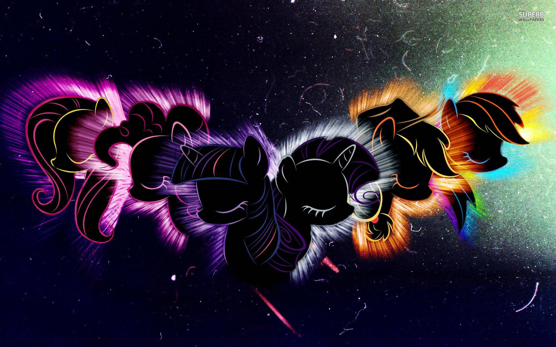 My Little Pony, neon outlines, cosmic starfield, Full HD Desktop Wallpaper