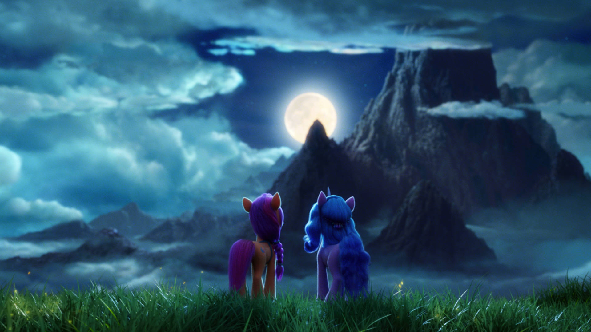 My Little Pony, purple manes, full moon, Full HD Desktop Wallpaper