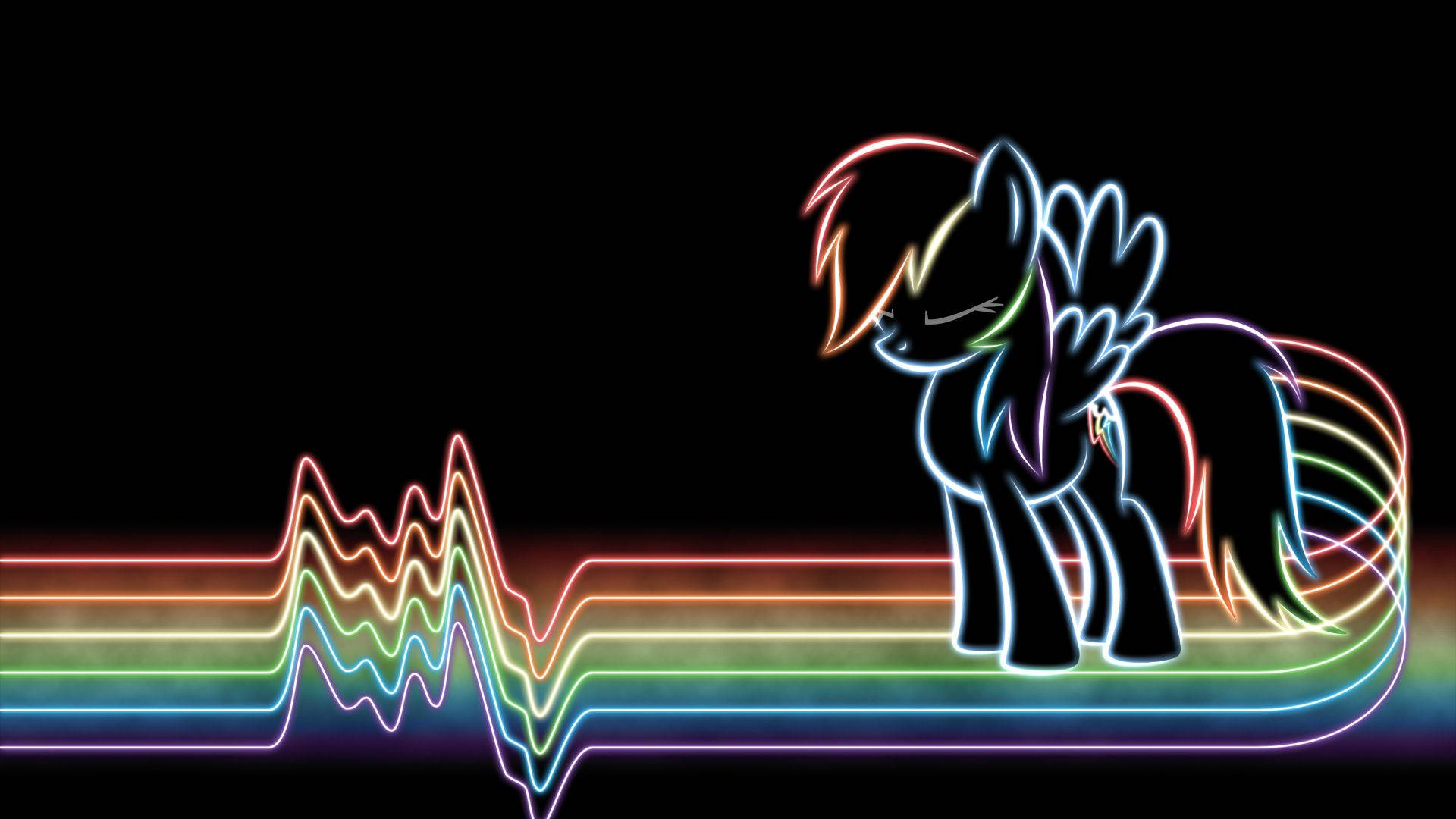 My Little Pony, neon-lit pony, glowing rainbow heartbeat line, Full HD Desktop Wallpaper