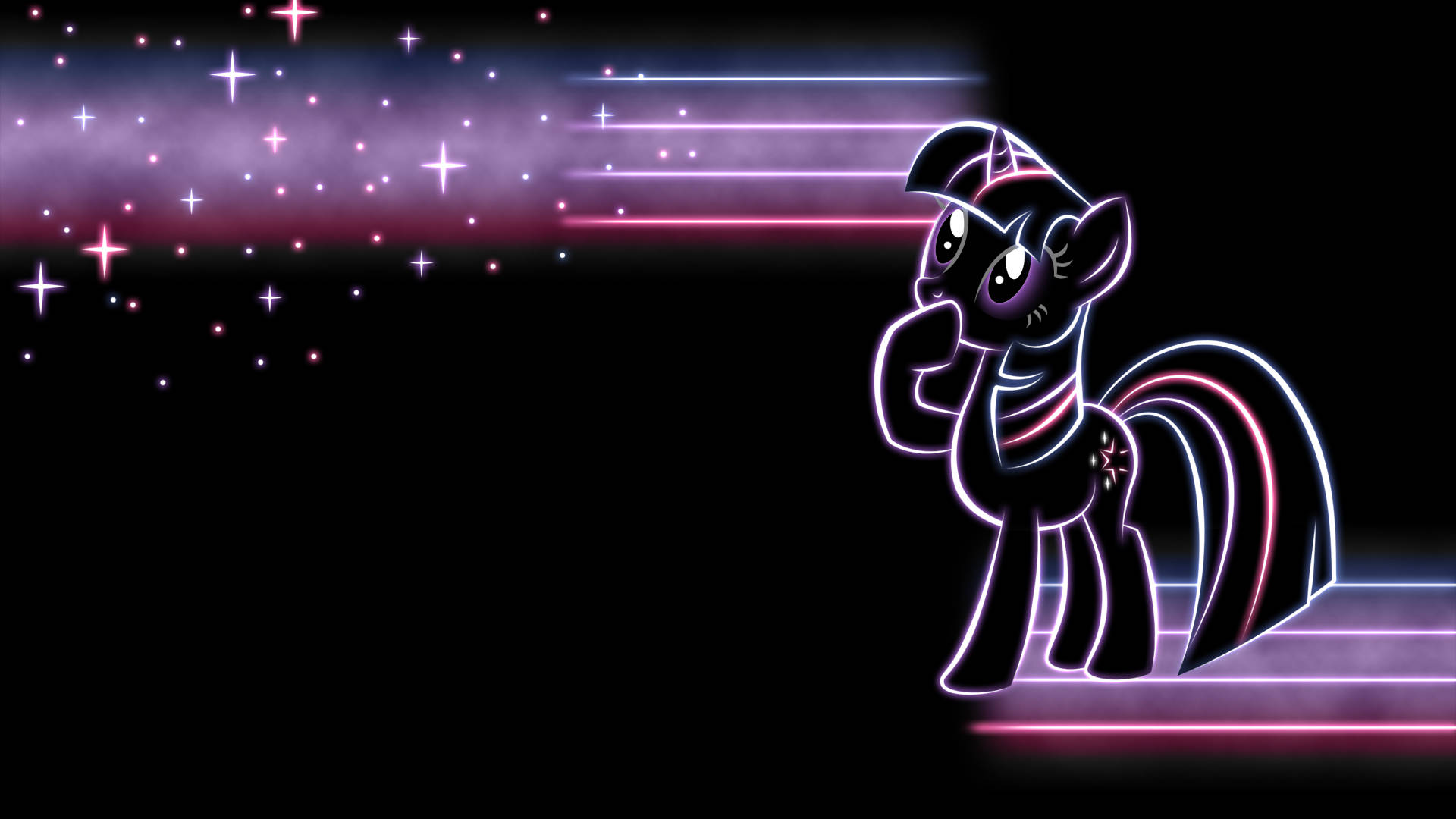 My Little Pony Desktop, neon-lit pony, glowing pink and blue outlines, Full HD Desktop Wallpaper