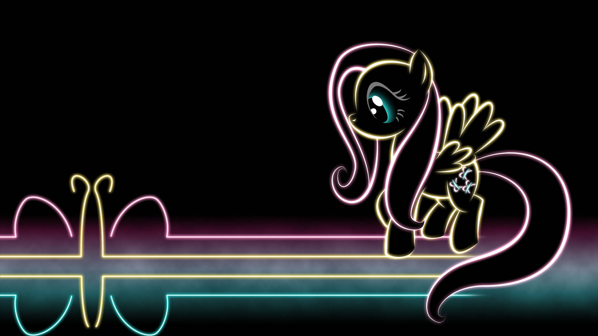 My Little Pony Desktop, neon outline, pony with wings, Full HD Desktop Wallpaper