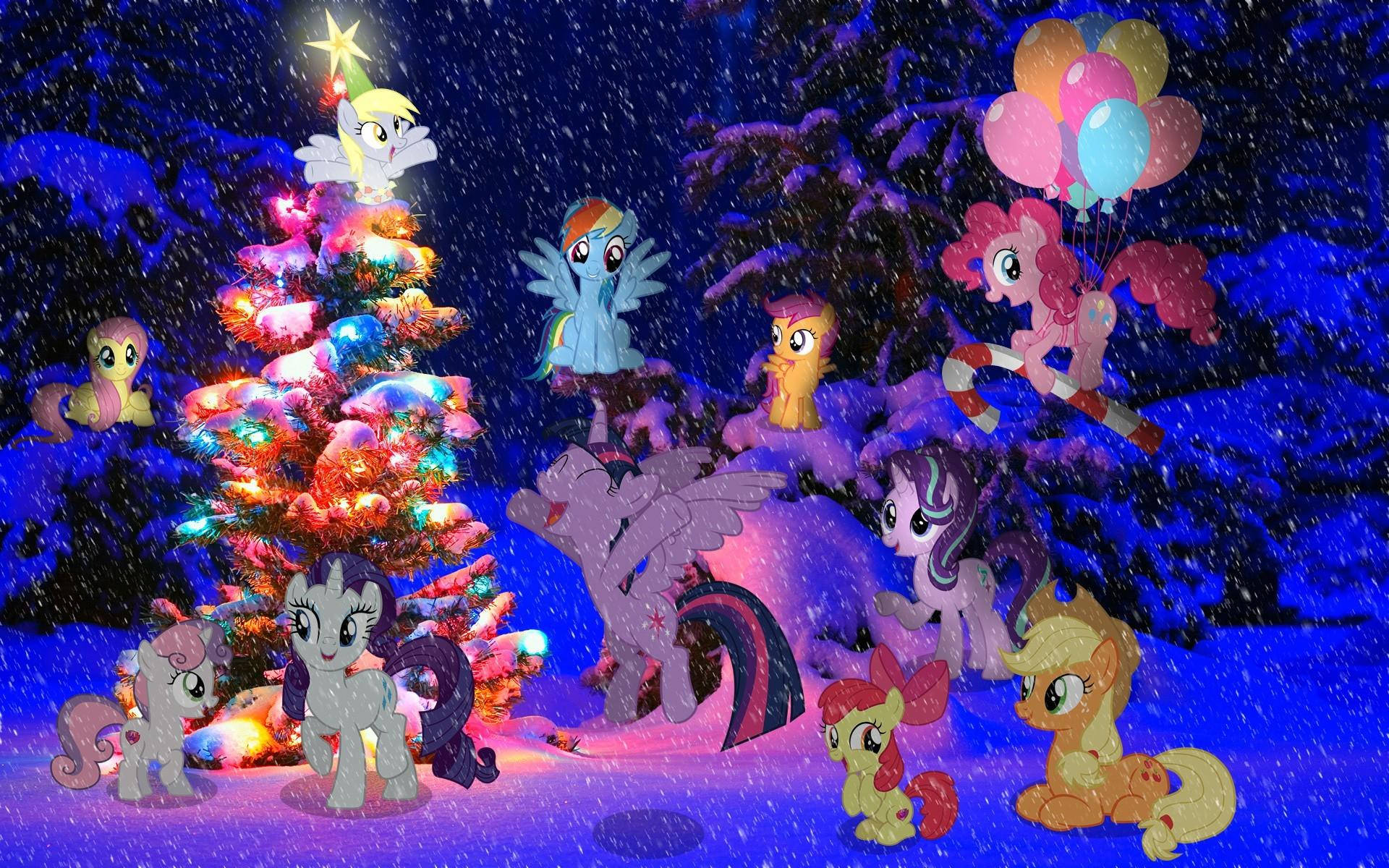 My Little Pony, Christmas tree, snow, Full HD Desktop Wallpaper