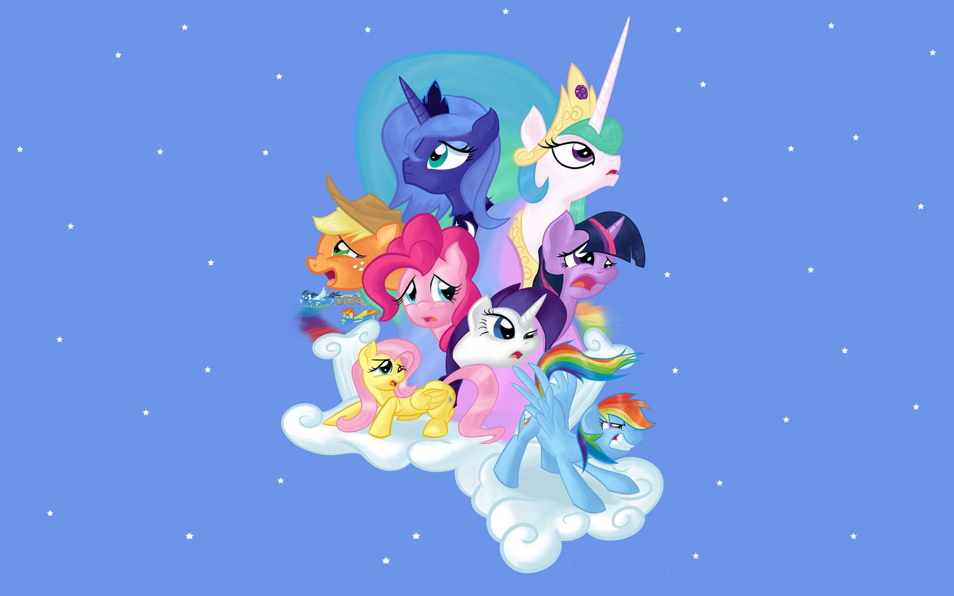 My Little Pony, cast, cloud, Full HD Desktop Wallpaper