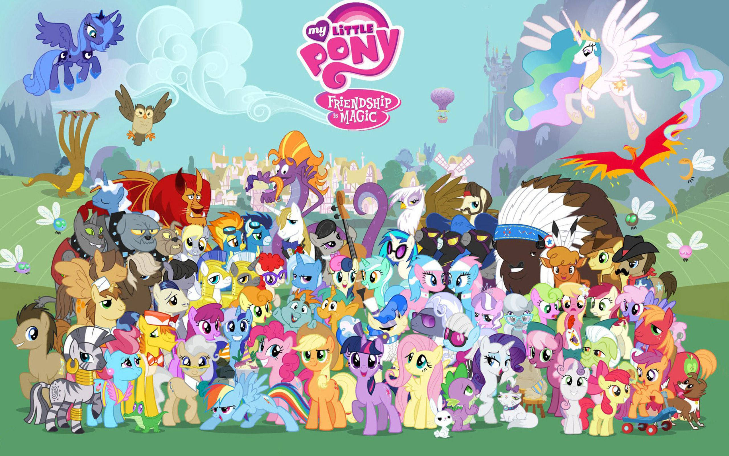 My Little Pony, whole cast, floating ponies, 2K Desktop Wallpaper