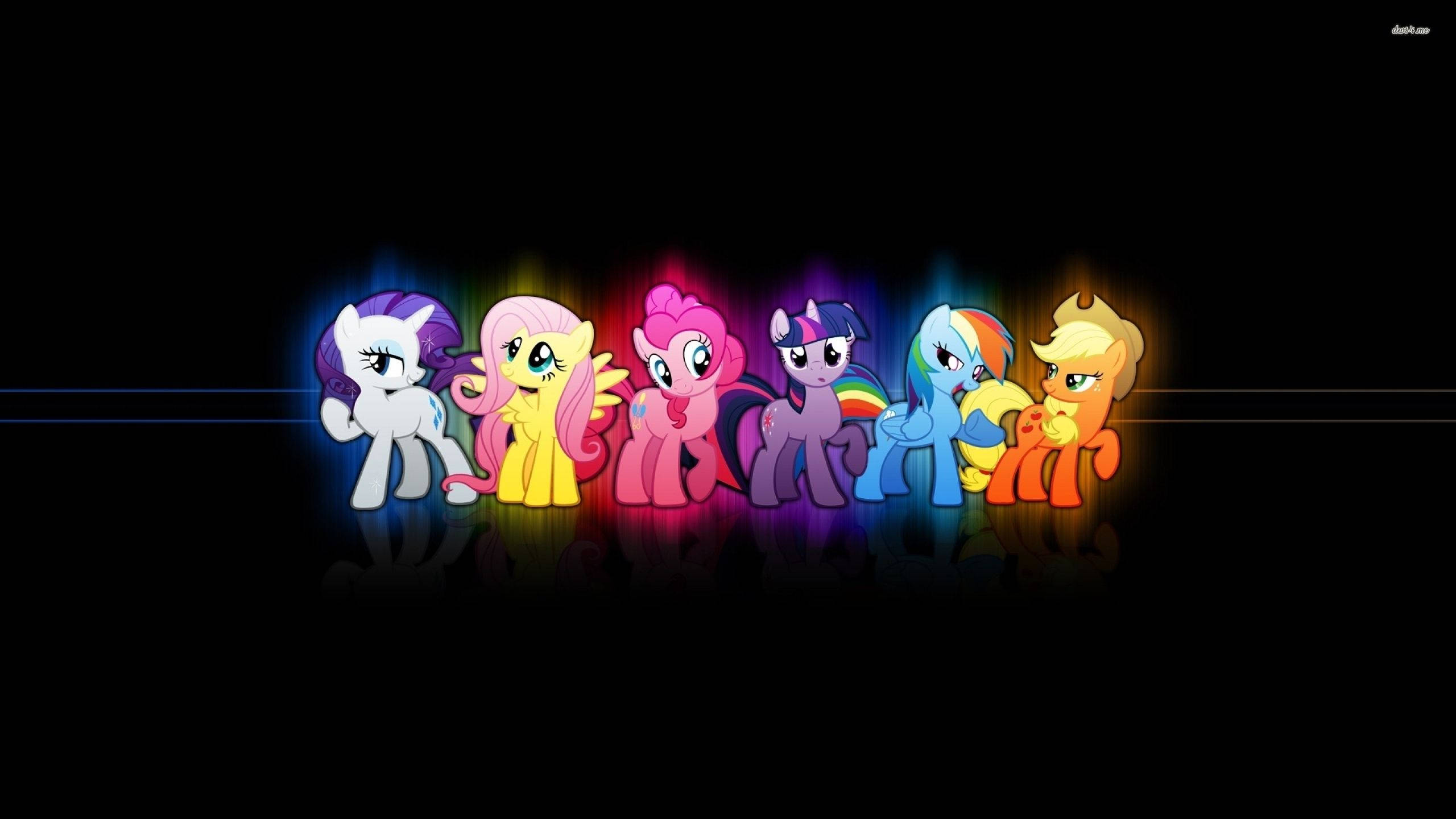 My Little Pony, black background, rainbow halos, 2K Desktop Wallpaper