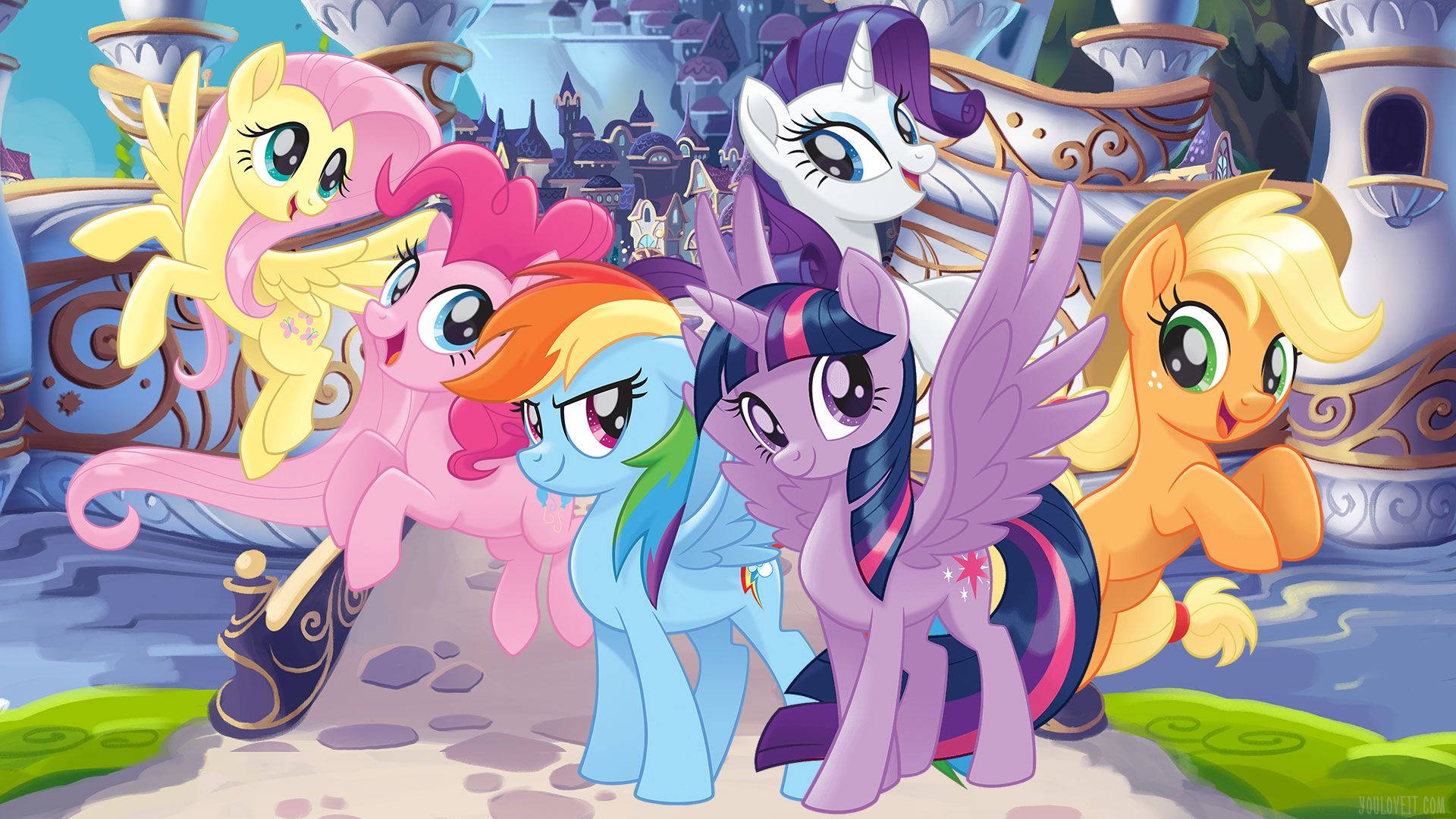 My Little Pony, bridge, fantasy castle courtyard, Full HD Desktop Wallpaper