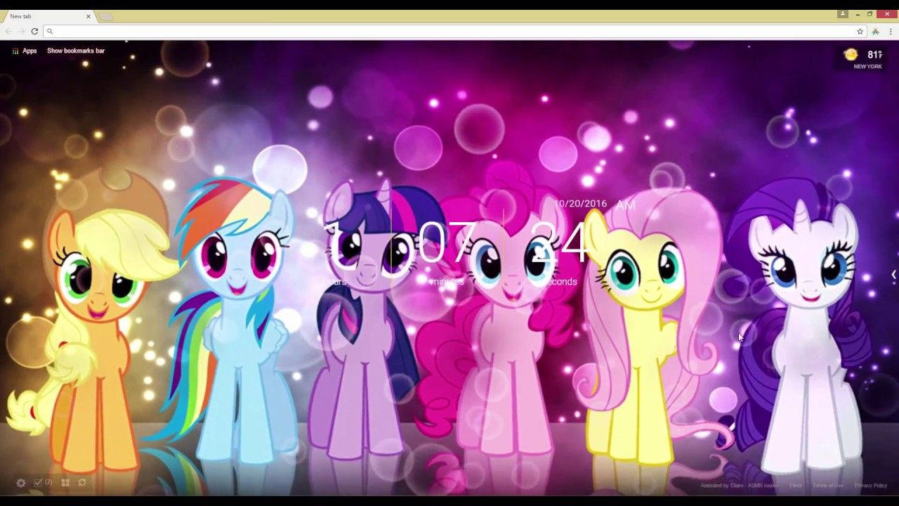 My Little Pony, six colorful cartoon ponies, sparkling purple background, HD Desktop Wallpaper