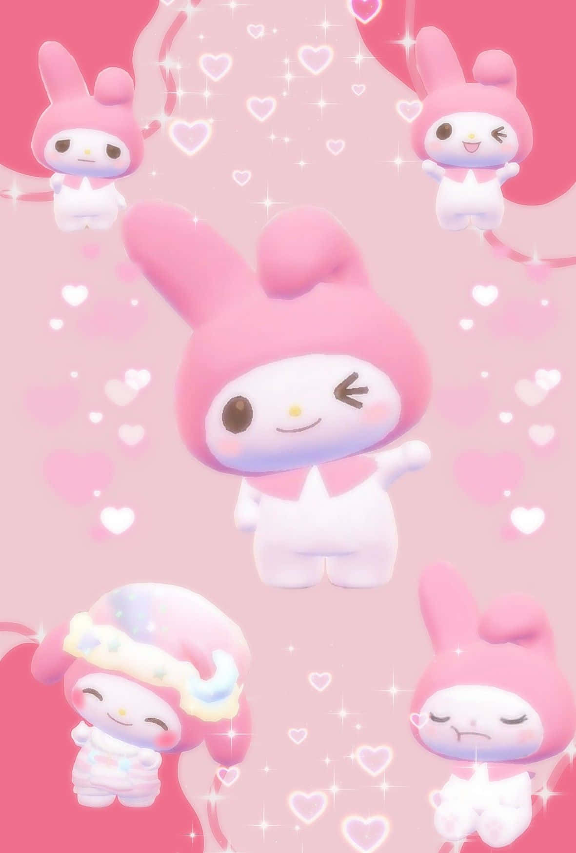 My Melody, pink My Melody characters, sparkling hearts, HD Phone Wallpaper