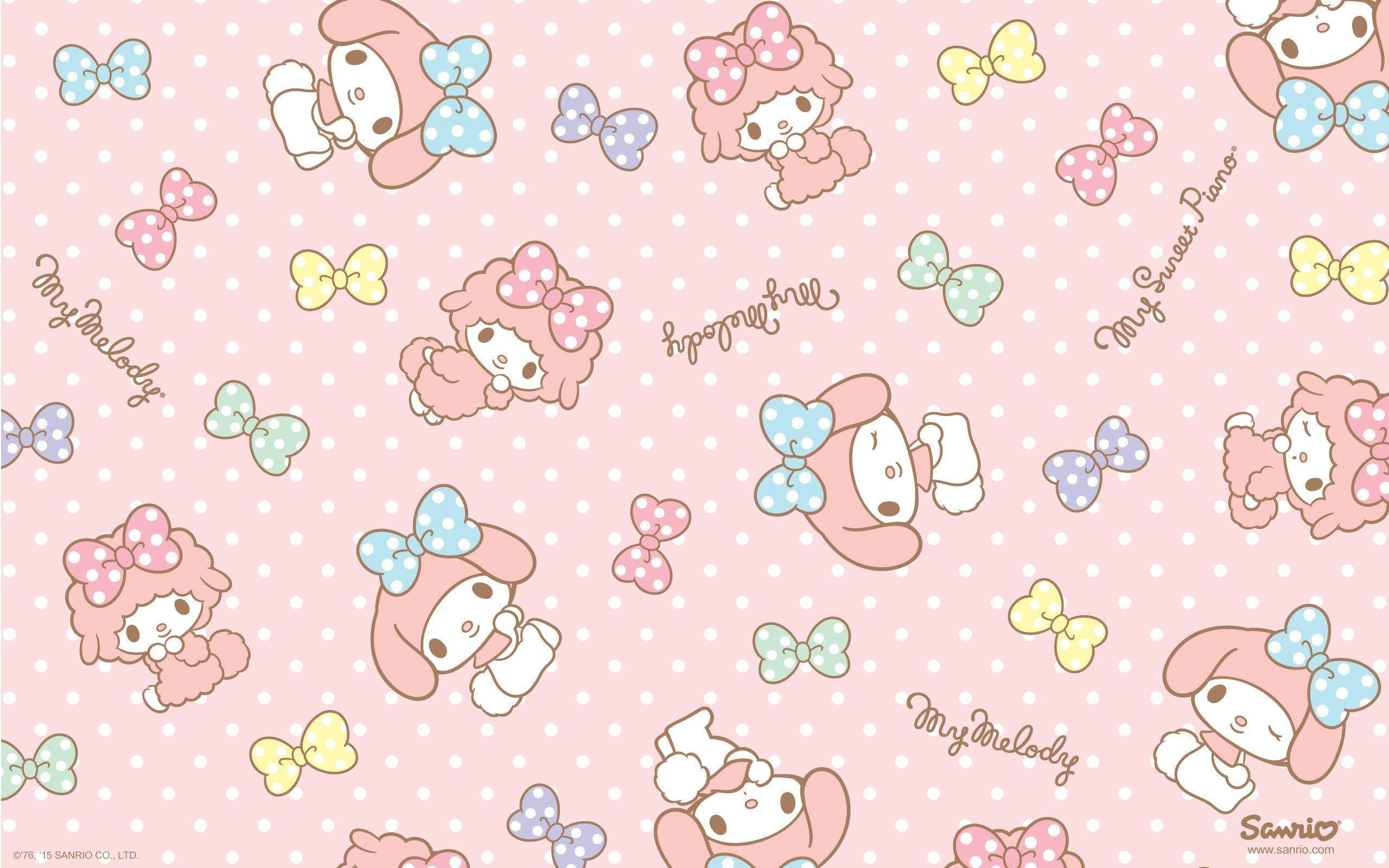 My Melody, cute pattern, colorful bows, 2K Desktop Wallpaper