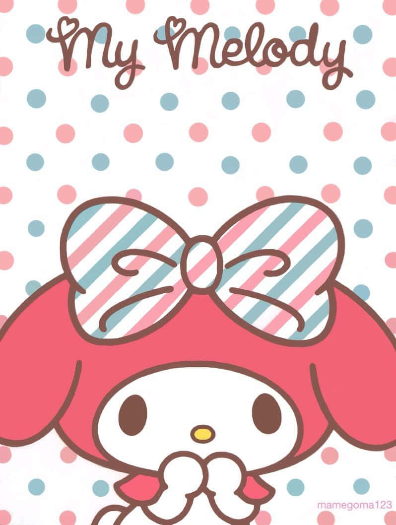 My Melody, striped bow, pink and blue polka dot background, SD Phone Wallpaper