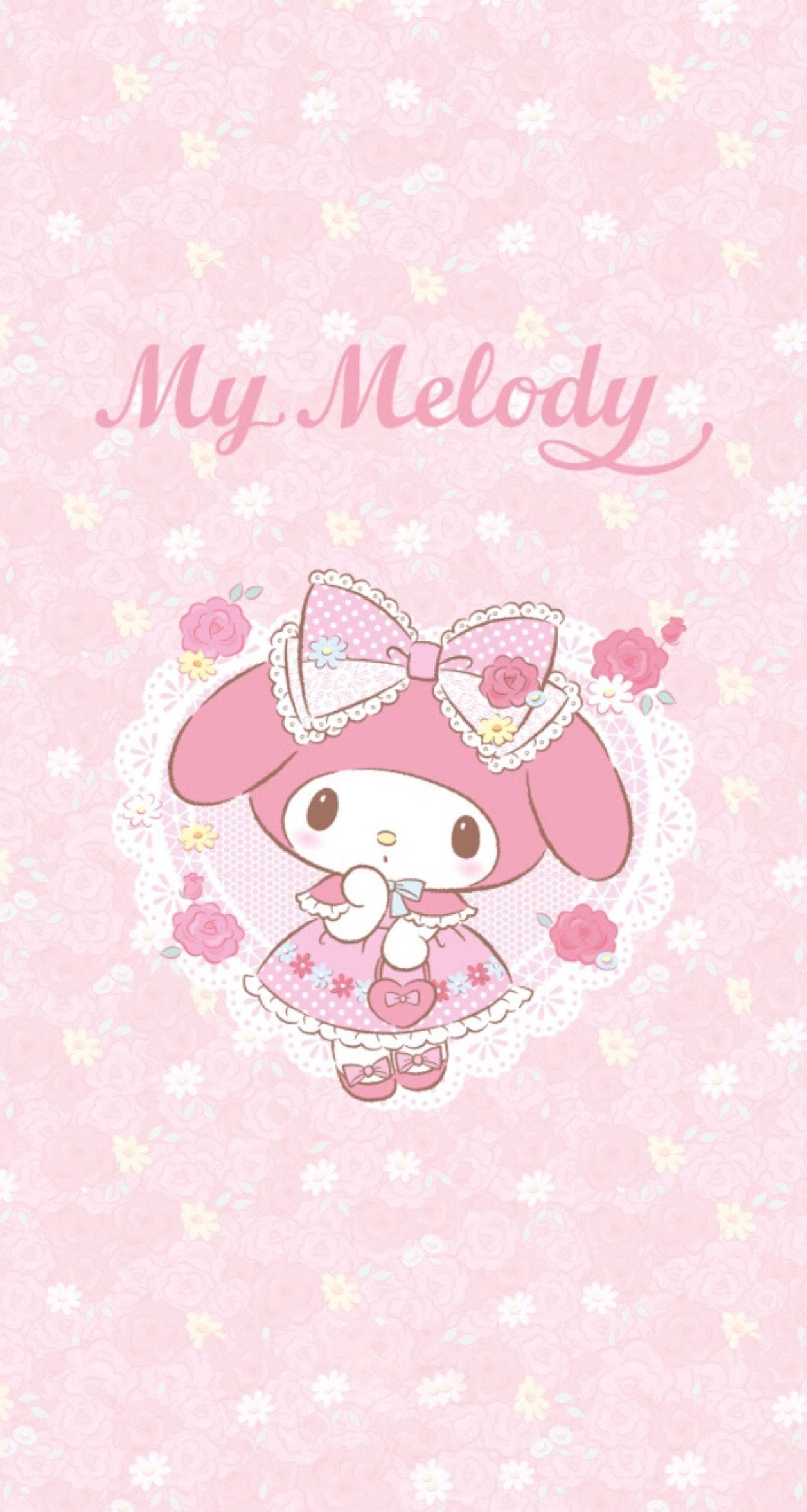 My Melody, pink dress, floral dress, Full HD Phone Wallpaper