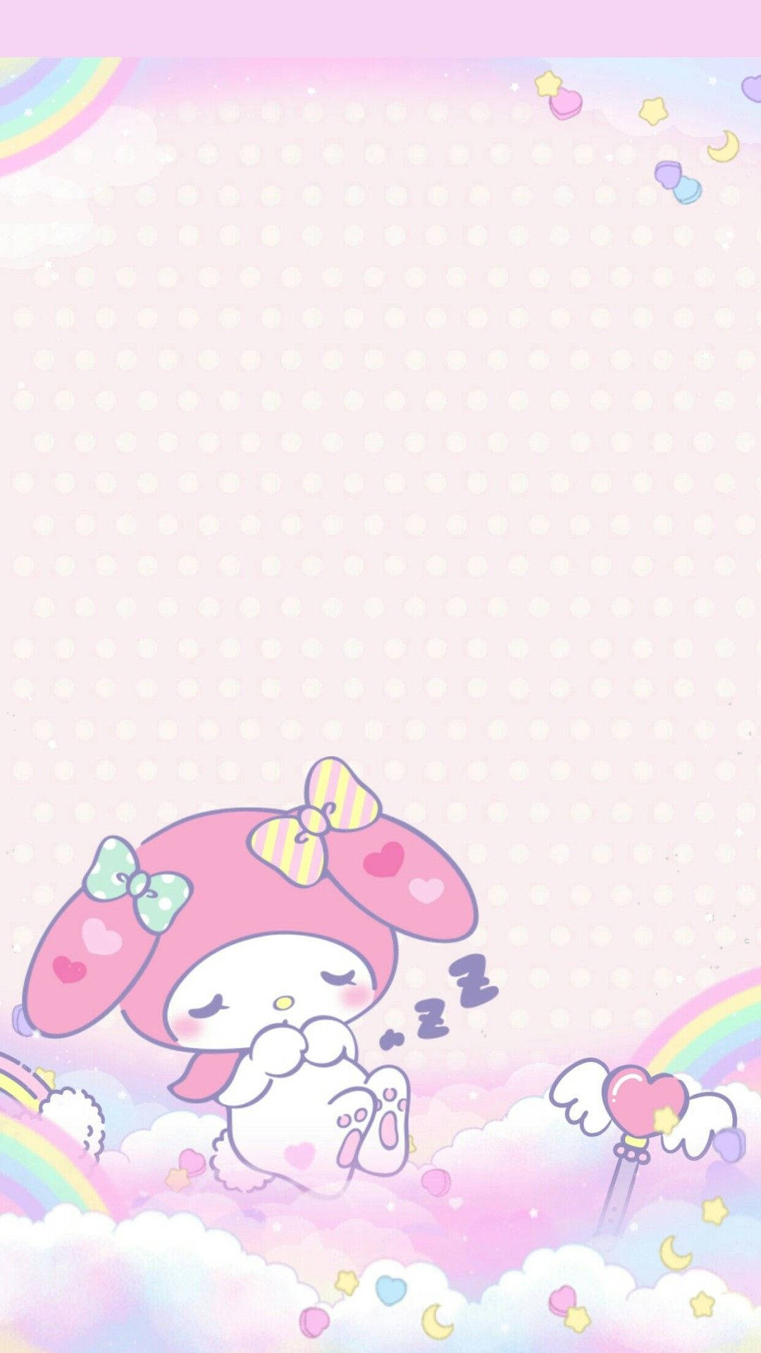 My Melody, pink bunny, fluffy clouds, Full HD Phone Wallpaper