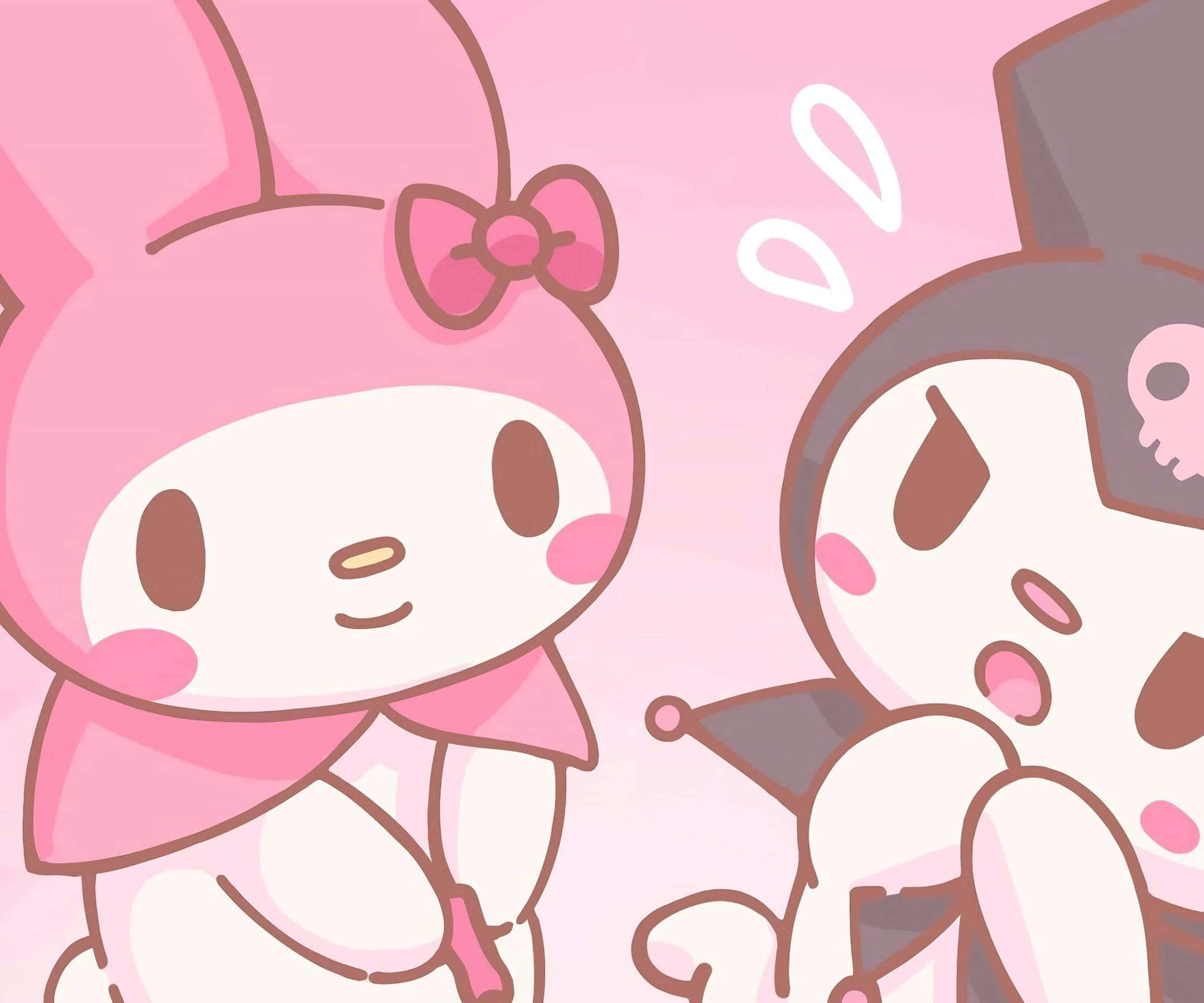 My Melody, pink rabbit with bow, soft pink background, Full HD Desktop Wallpaper