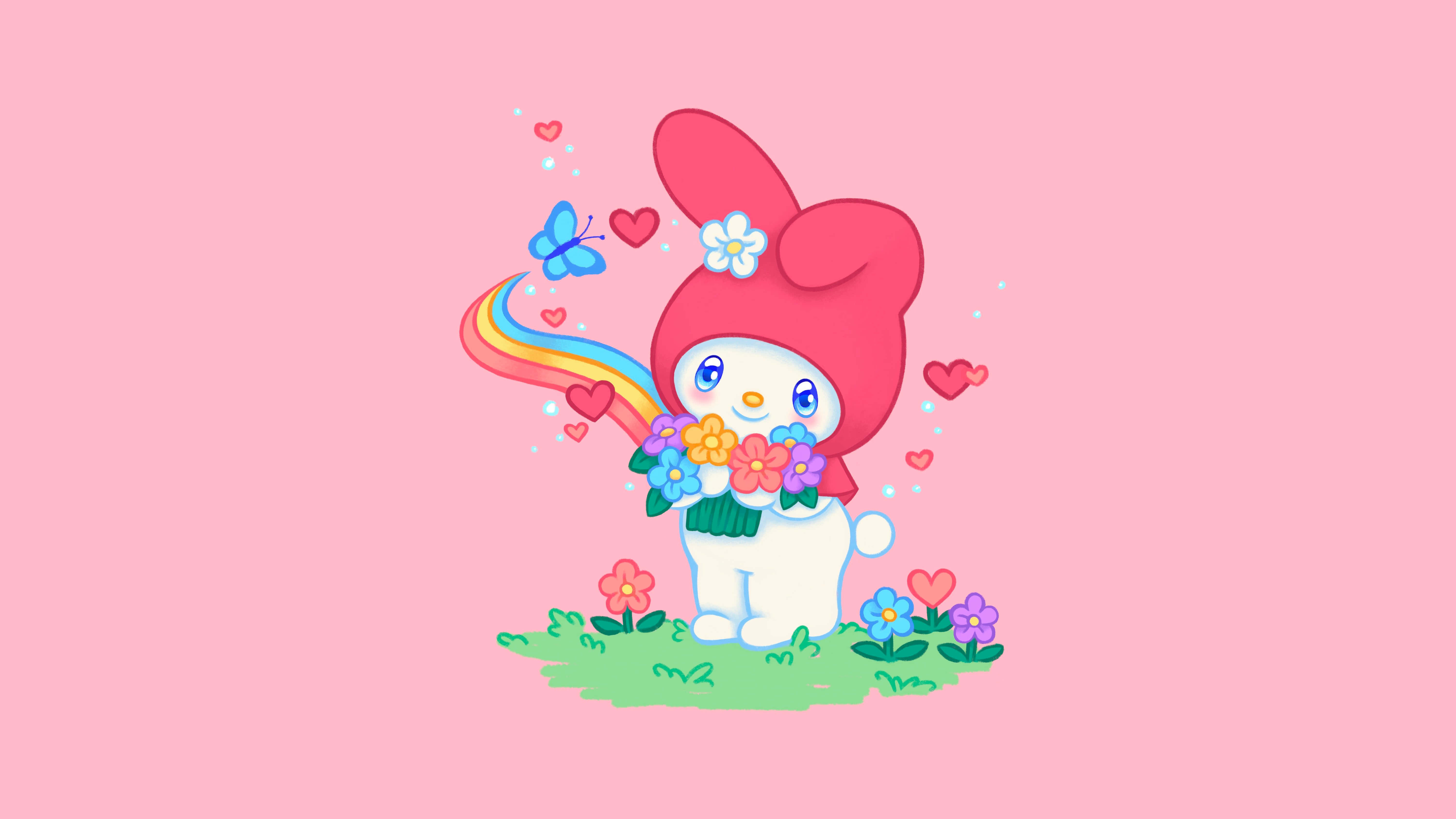 My Melody, pink-eared character, rainbow, 5K Desktop Wallpaper