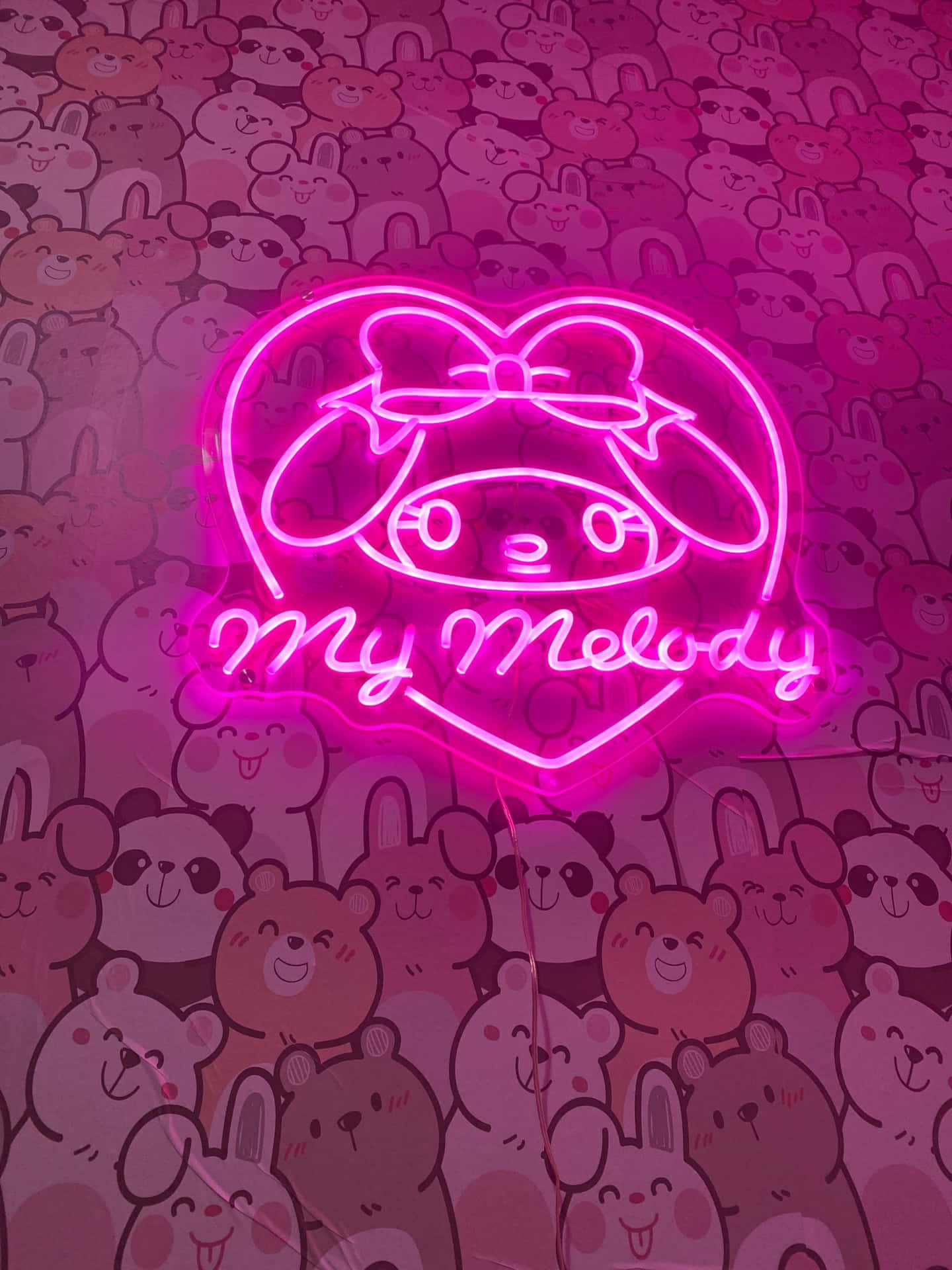 My Melody, neon sign, heart frame, Full HD Phone Wallpaper