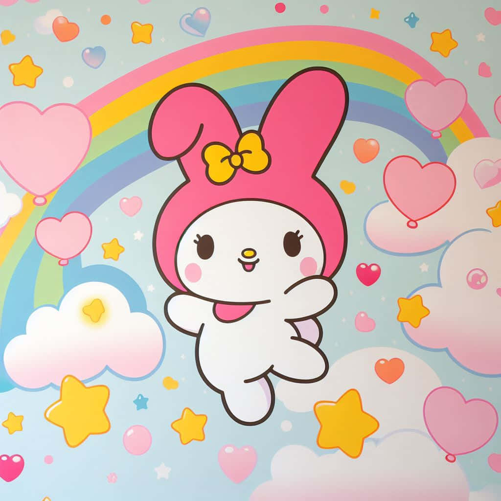 My Melody, rainbow, hearts, SD Desktop Wallpaper